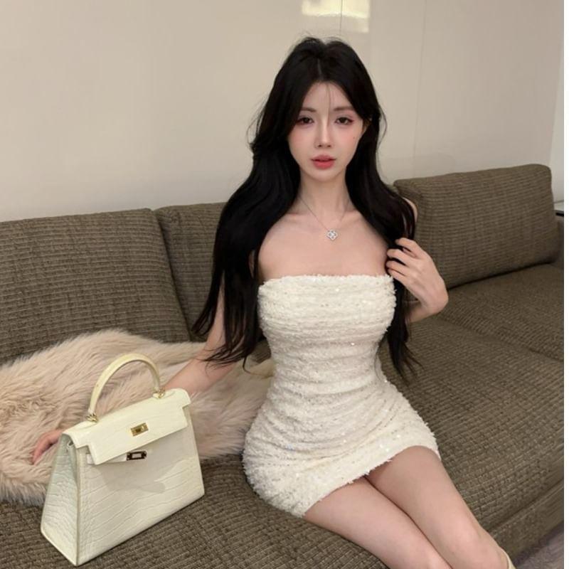 Plain Sequin Mini Sheath Tube Dress Product Image