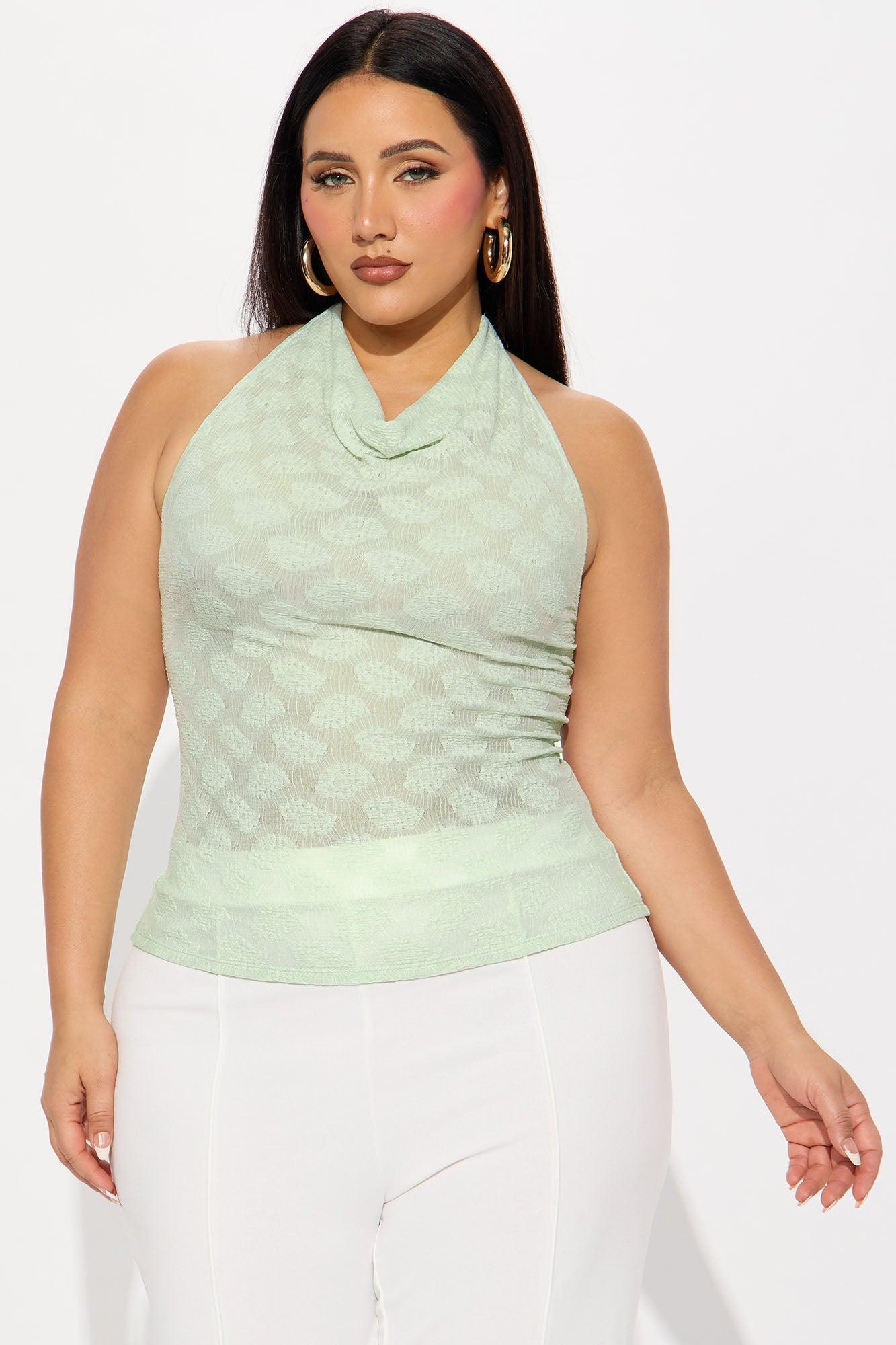 Norah High Neck Halter Top - Sage Product Image