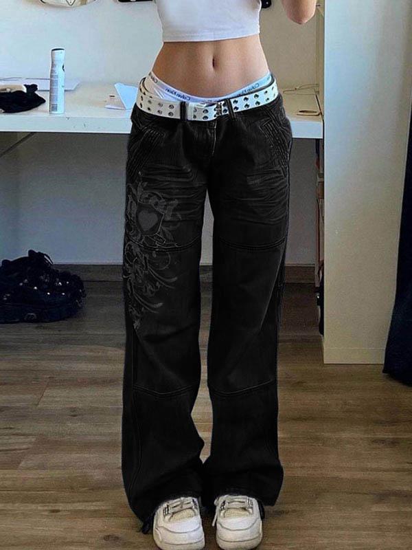 Washed Heart Pattern Cargo Jeans Product Image