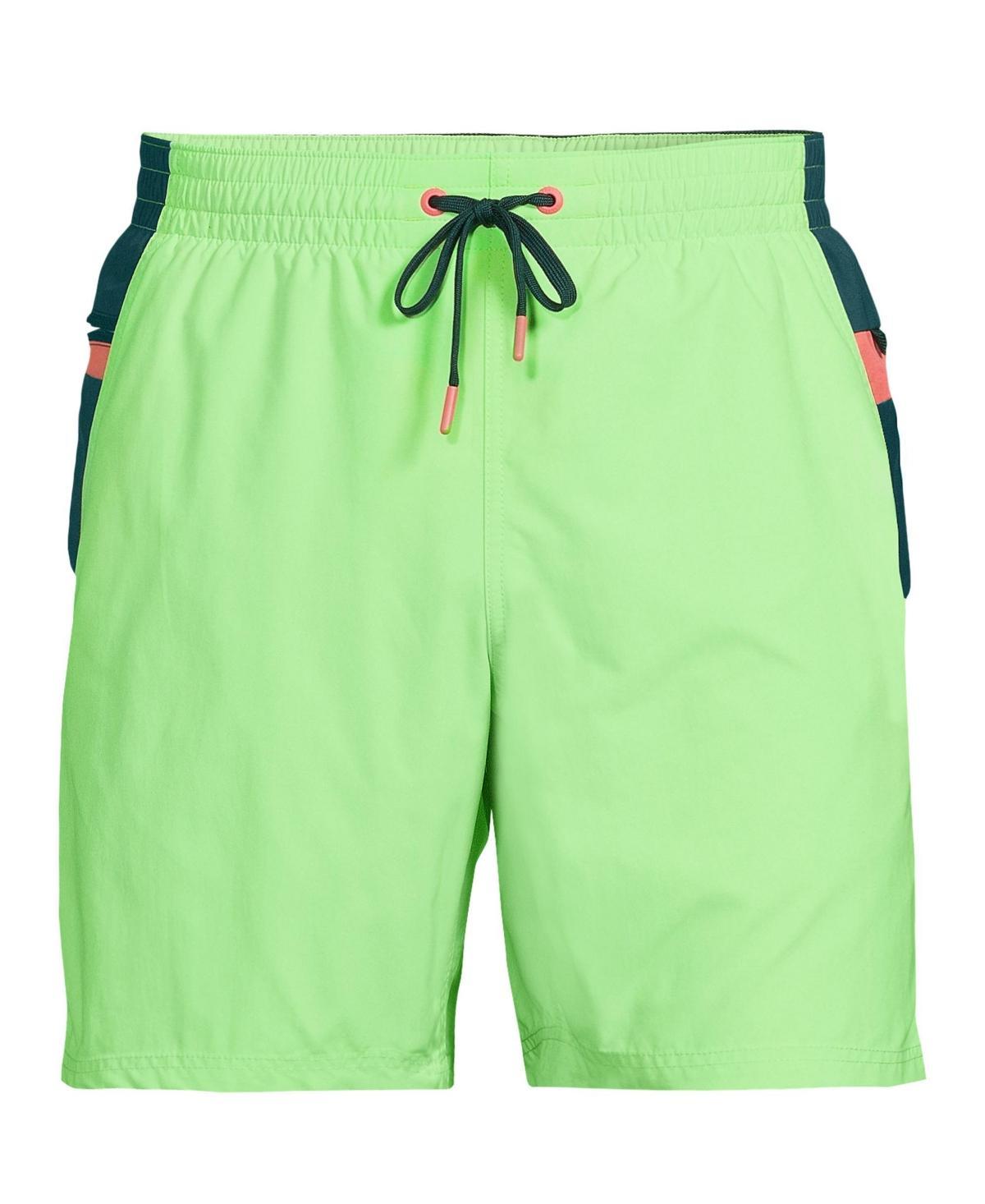 Mens Lands End 7-in. Volley Swim Trunks Lime Green Colorblock Product Image