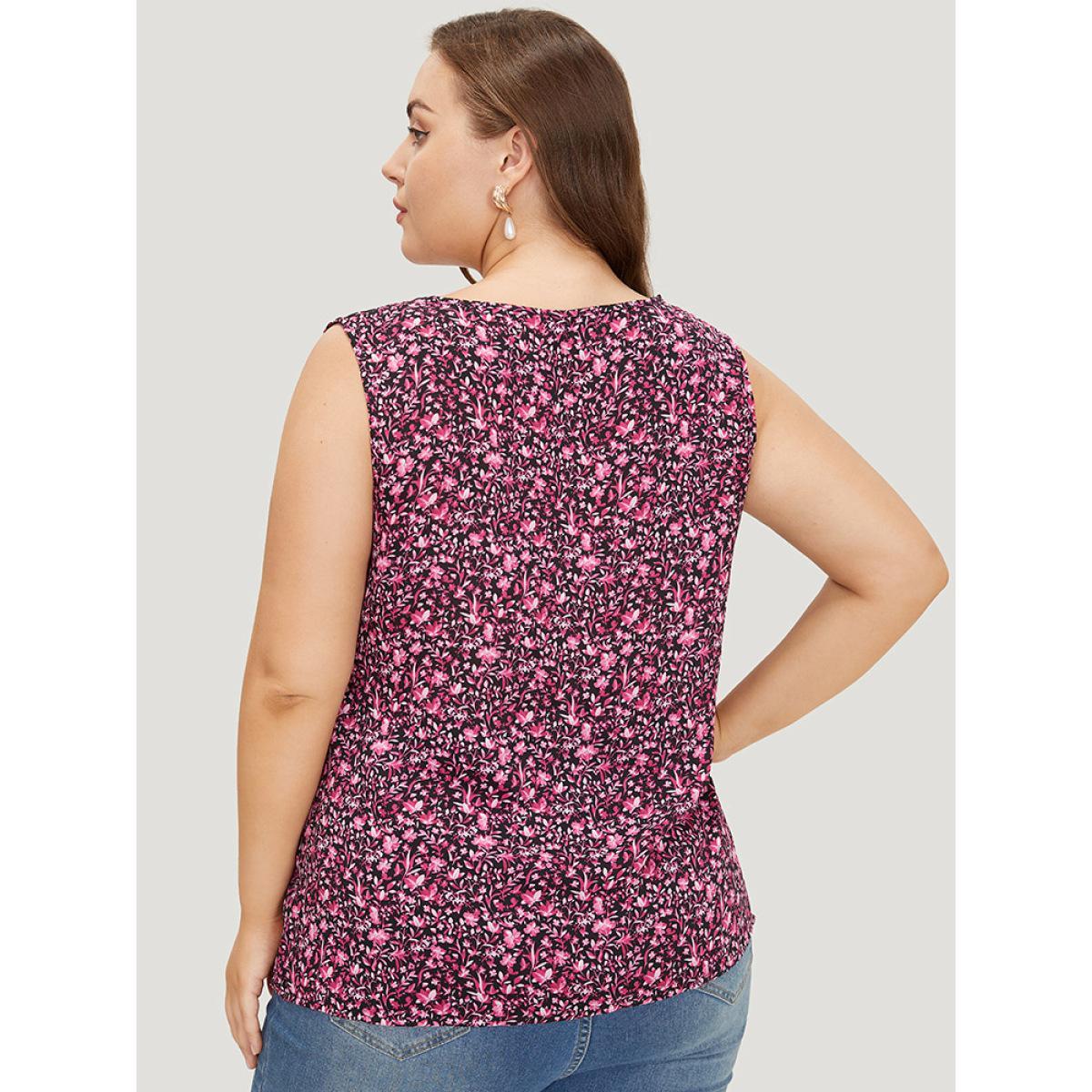 Plus Size Ditsy Floral Sleeveless Button Detail Tank Top Women BlackFlower Casual Button V-neck Everyday Tank Tops Camis BloomChic 14-16/1X Product Image