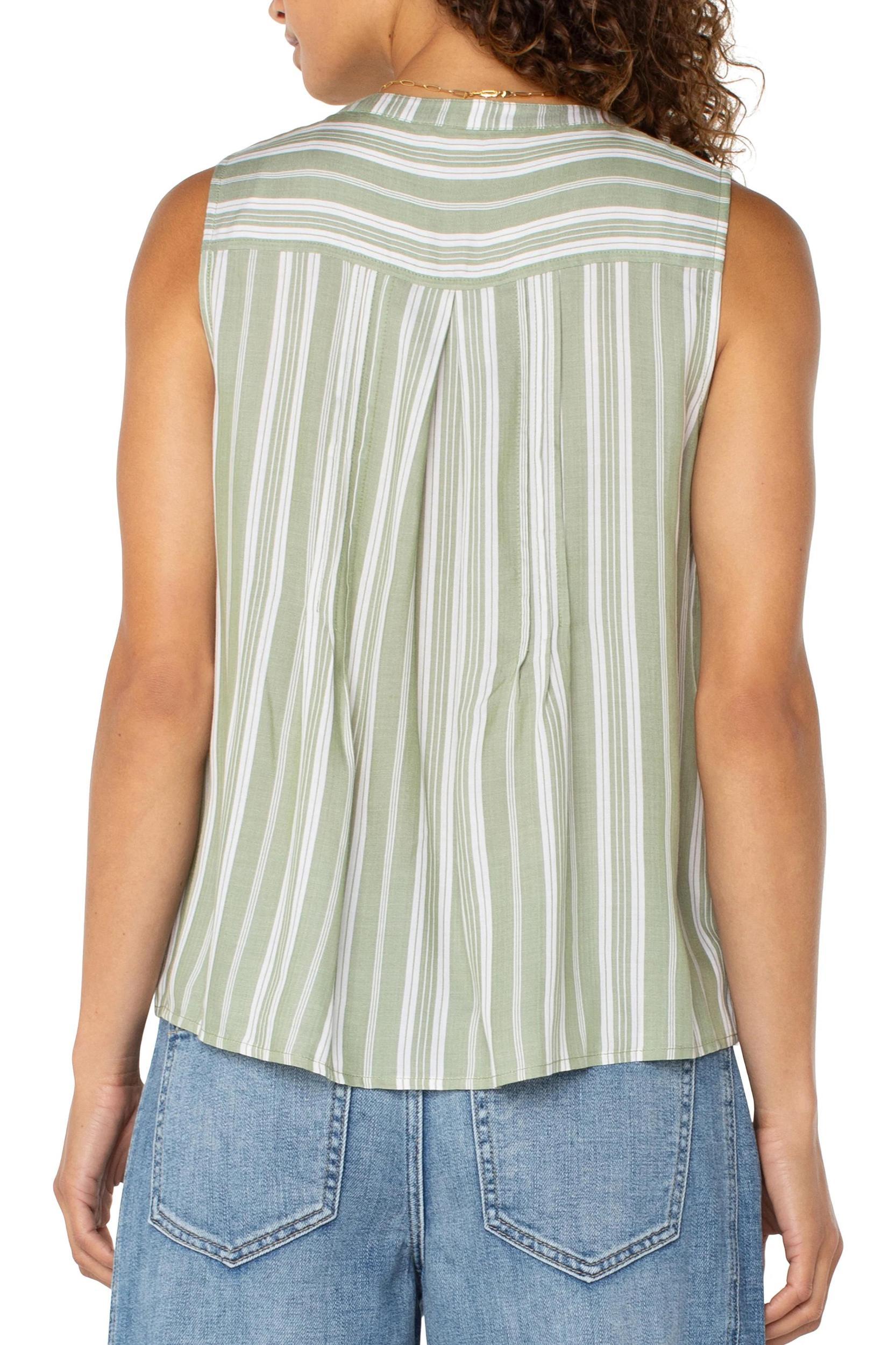 Sleeveless Button Front Striped Woven Top Product Image