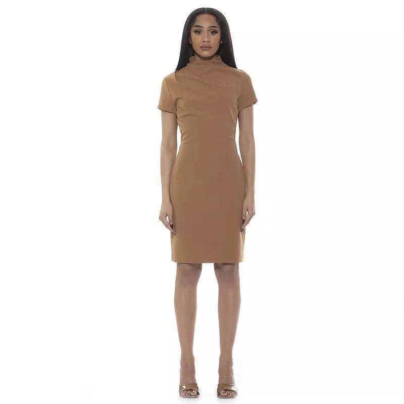Women's ALEXIA ADMOR Chantria Draped Mini Mockneck Dress, Size: Medium, Nude Product Image