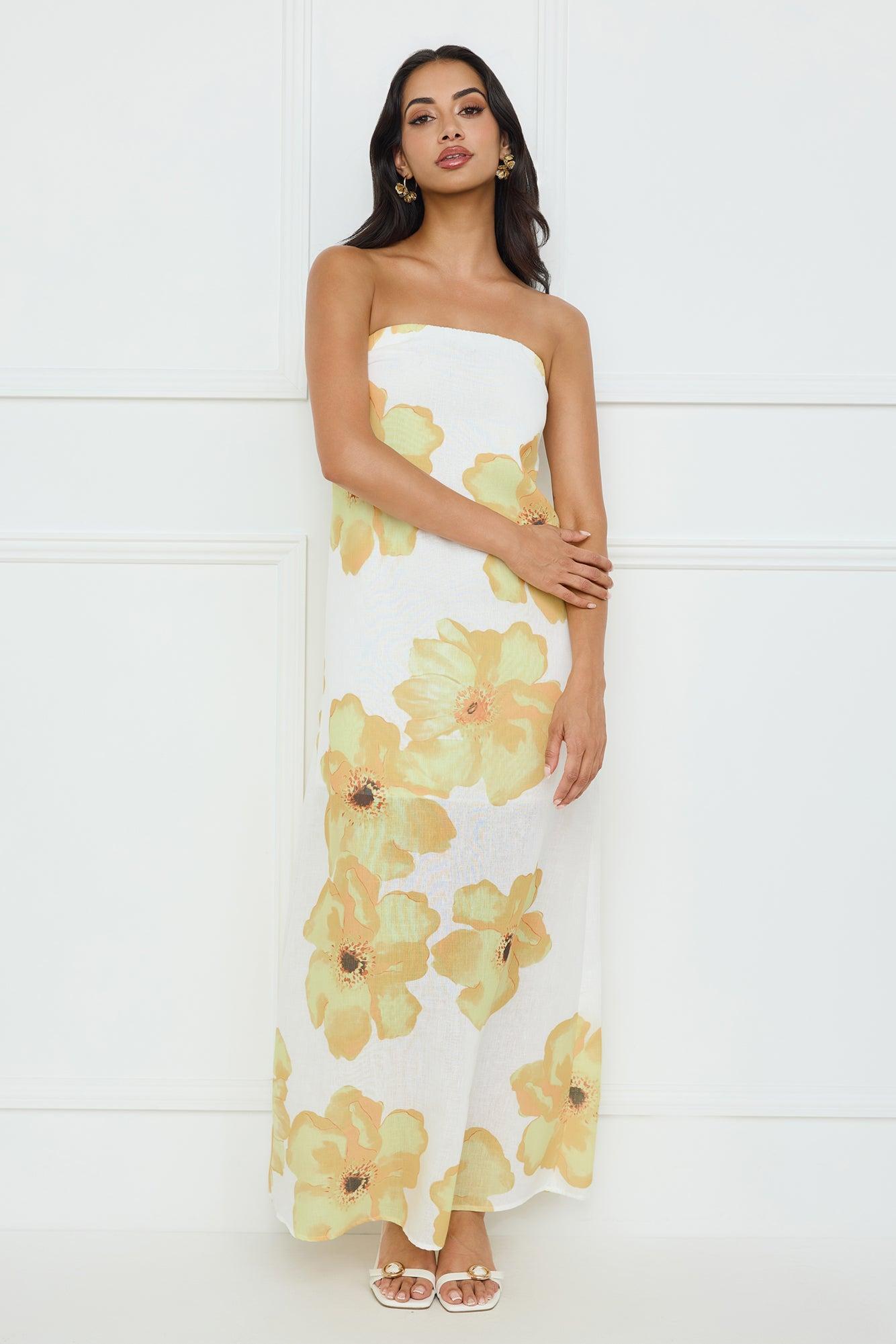 Sunlight’s Embrace Strapless Maxi Dress Yellow Product Image