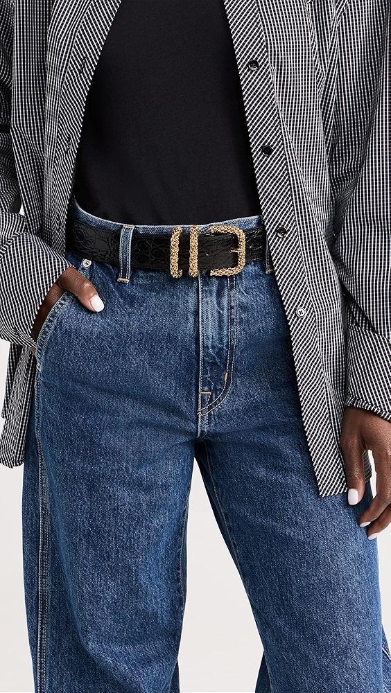 BY FAR Katina Black Circular Croco Embossed Leather Belt | Shopbop Product Image