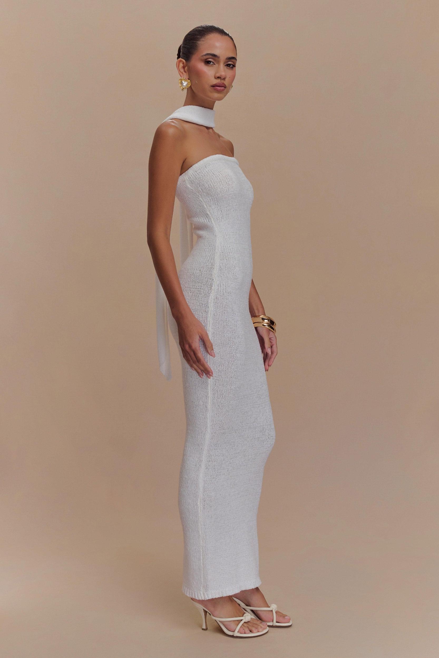 Andrea Strapless Knit Maxi Dress - White Product Image
