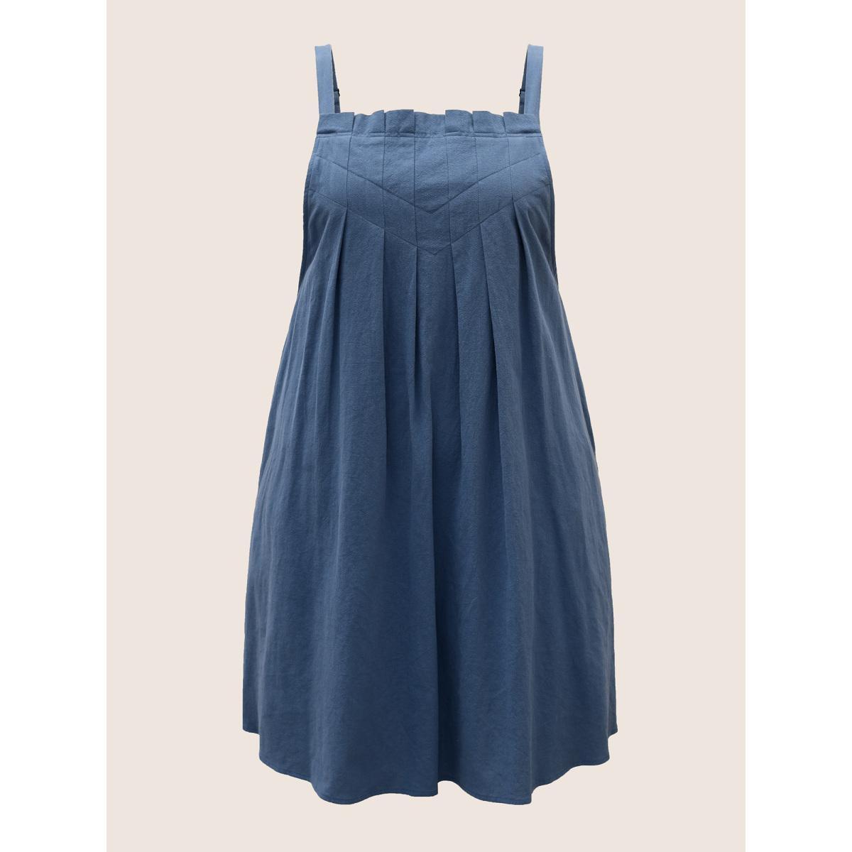 Plus Size Plain Pleated Pocket Sleeveless Dress Cerulean Women Casual Non Sleeveless Curvy BloomChic 18-20/2X Product Image