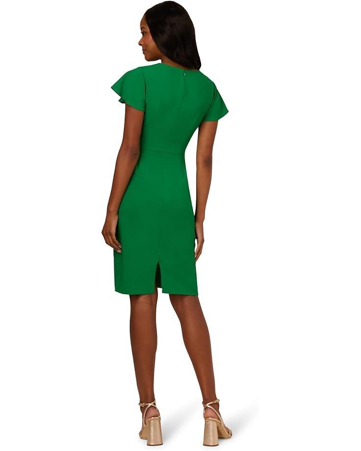 Stretch Crepe Side Draped Sheath Dress with Asymmetrical Neckline Product Image