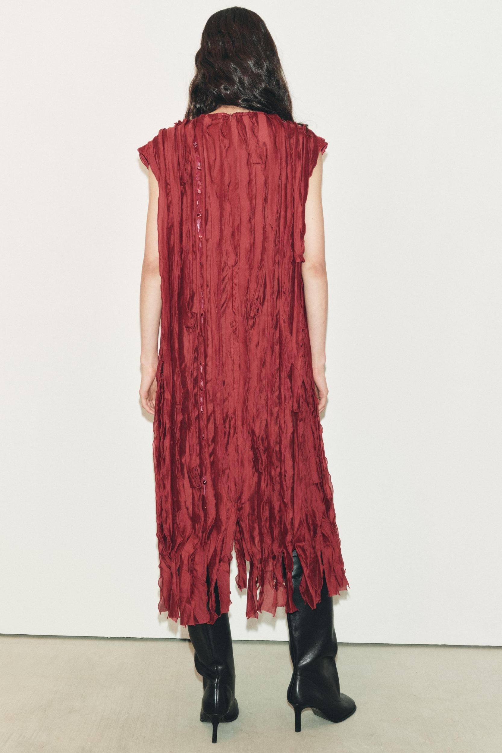 BEADED RUFFLE DRESS Product Image