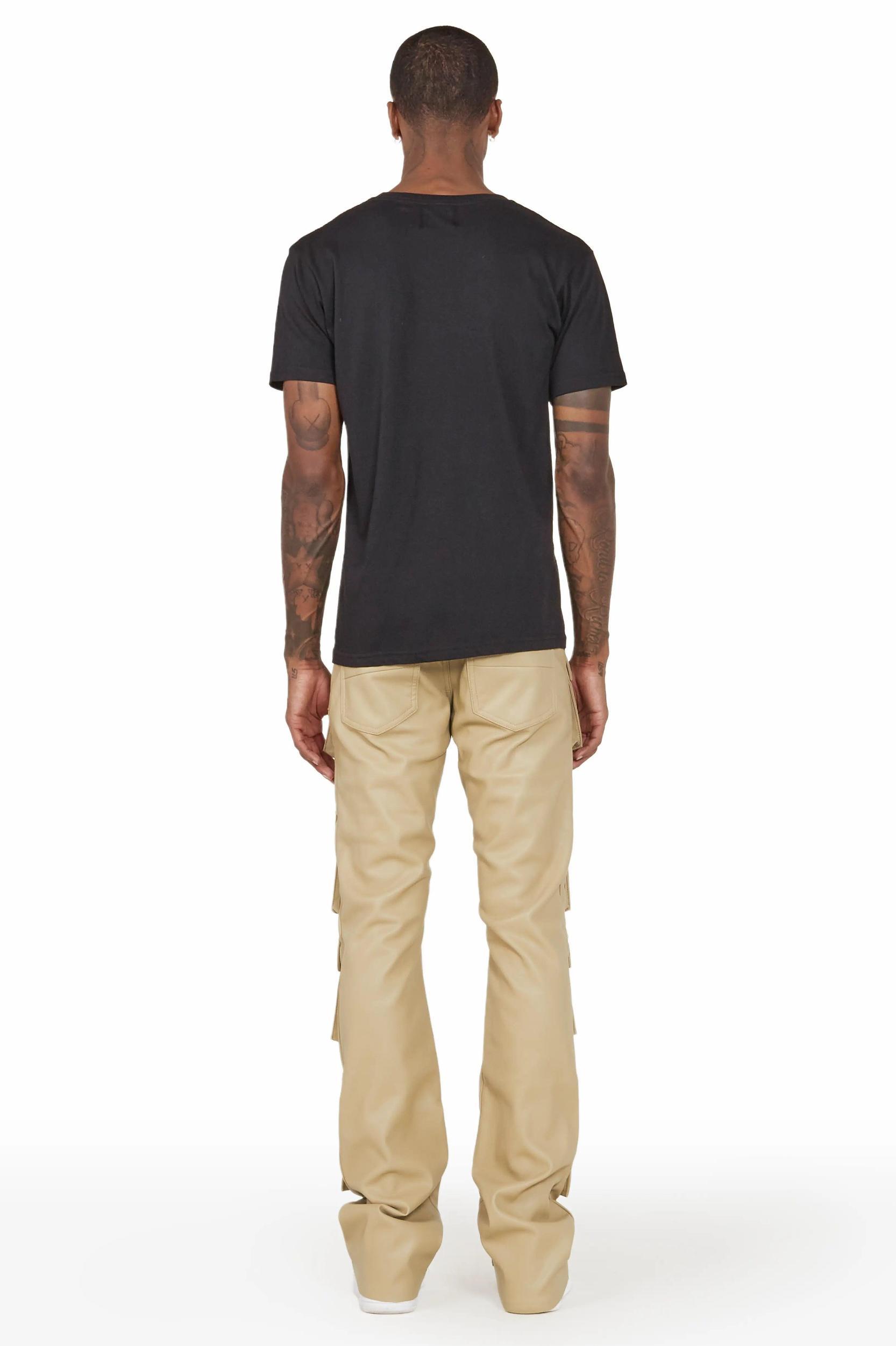 Remi Beige Faux Leather Stacked Flare Jean Male Product Image