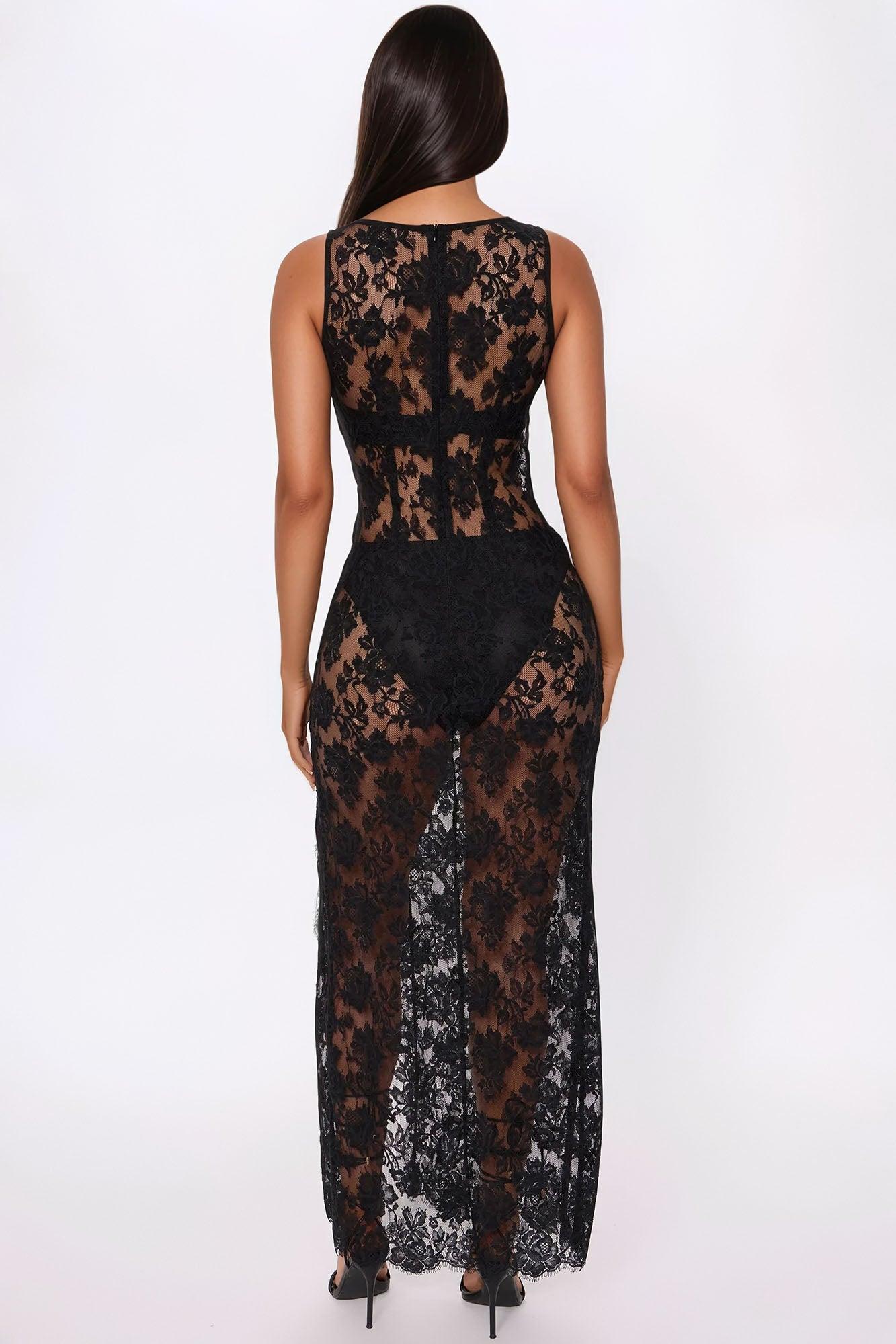 Kelsey Lace Sheer Sleeveless Maxi Dress - Black Product Image
