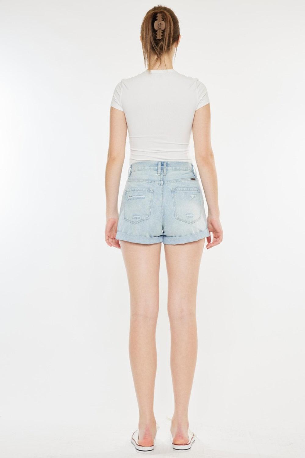 Kancan Light Wash High Rise Repaired Mom Denim Shorts Product Image