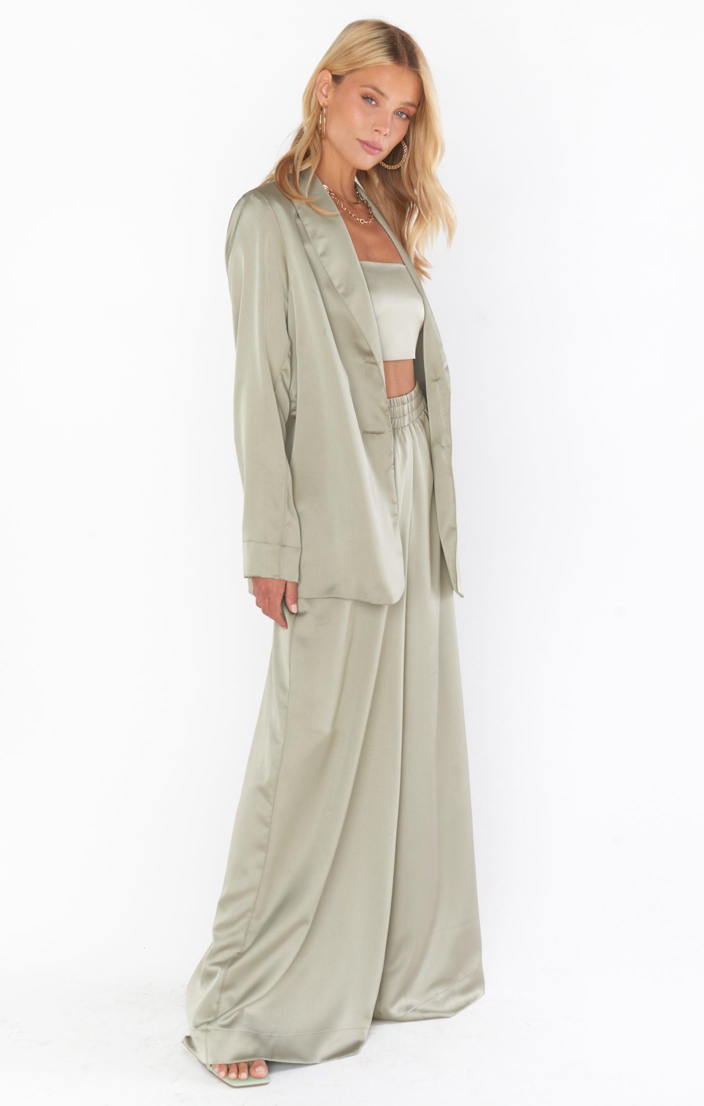 Irwin Pants ~ Moss Green Luxe Satin Product Image