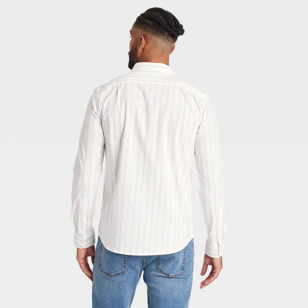 Men's Long Sleeve Button-Down Shirt - Goodfellow & Co™ Ivory S: Slim Fit, Plaid Poplin, Front Pocket Product Image