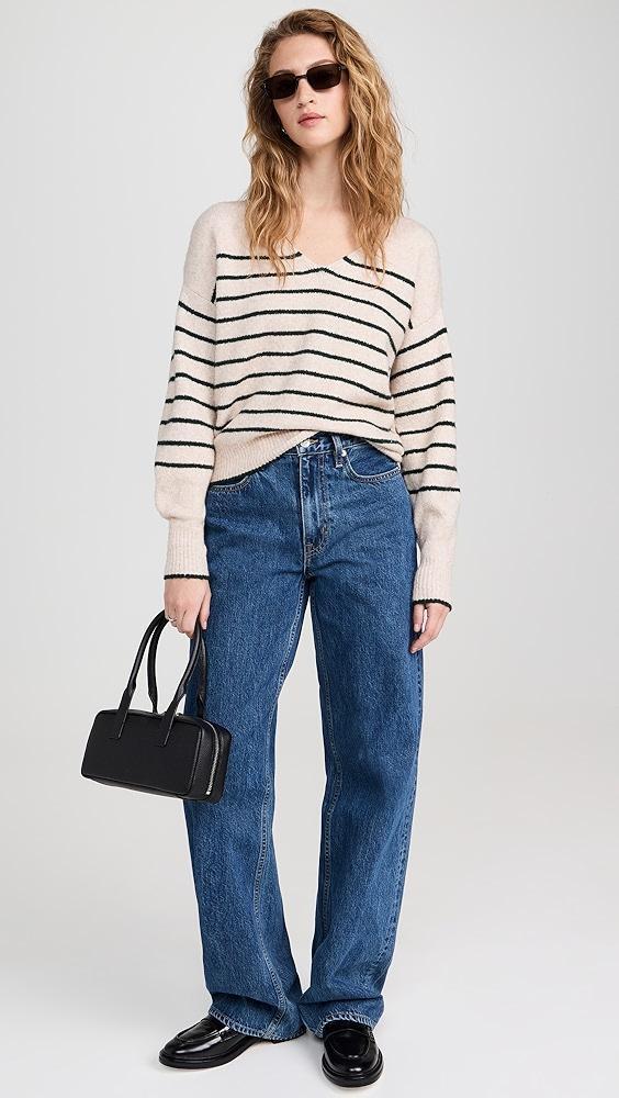 Madewell Stripe Vneck Cozy Cotton Wedged Pullover | Shopbop Product Image