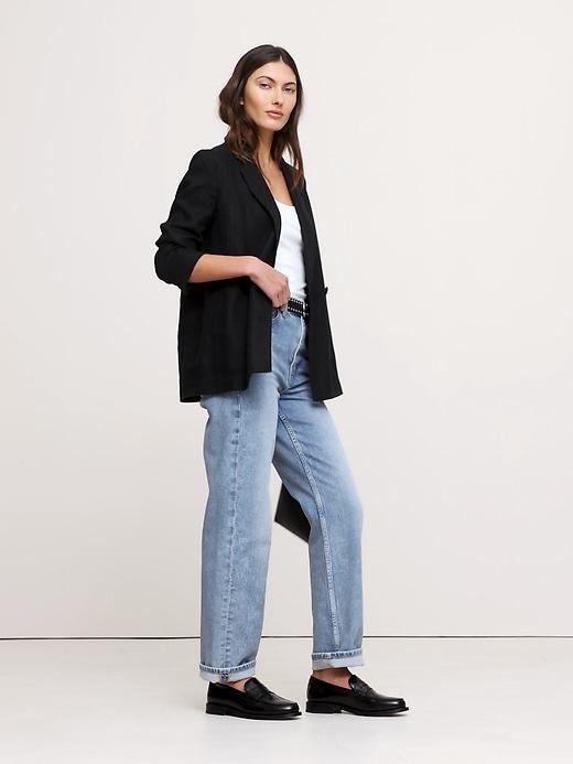 Relaxed Double-Breasted Linen Blazer Product Image