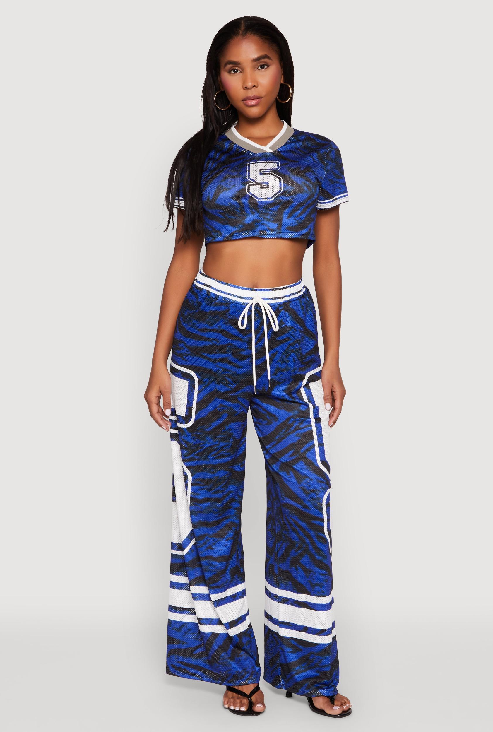 Womens Jersey Mesh Graphic Zebra Print Wide Leg Pants Product Image