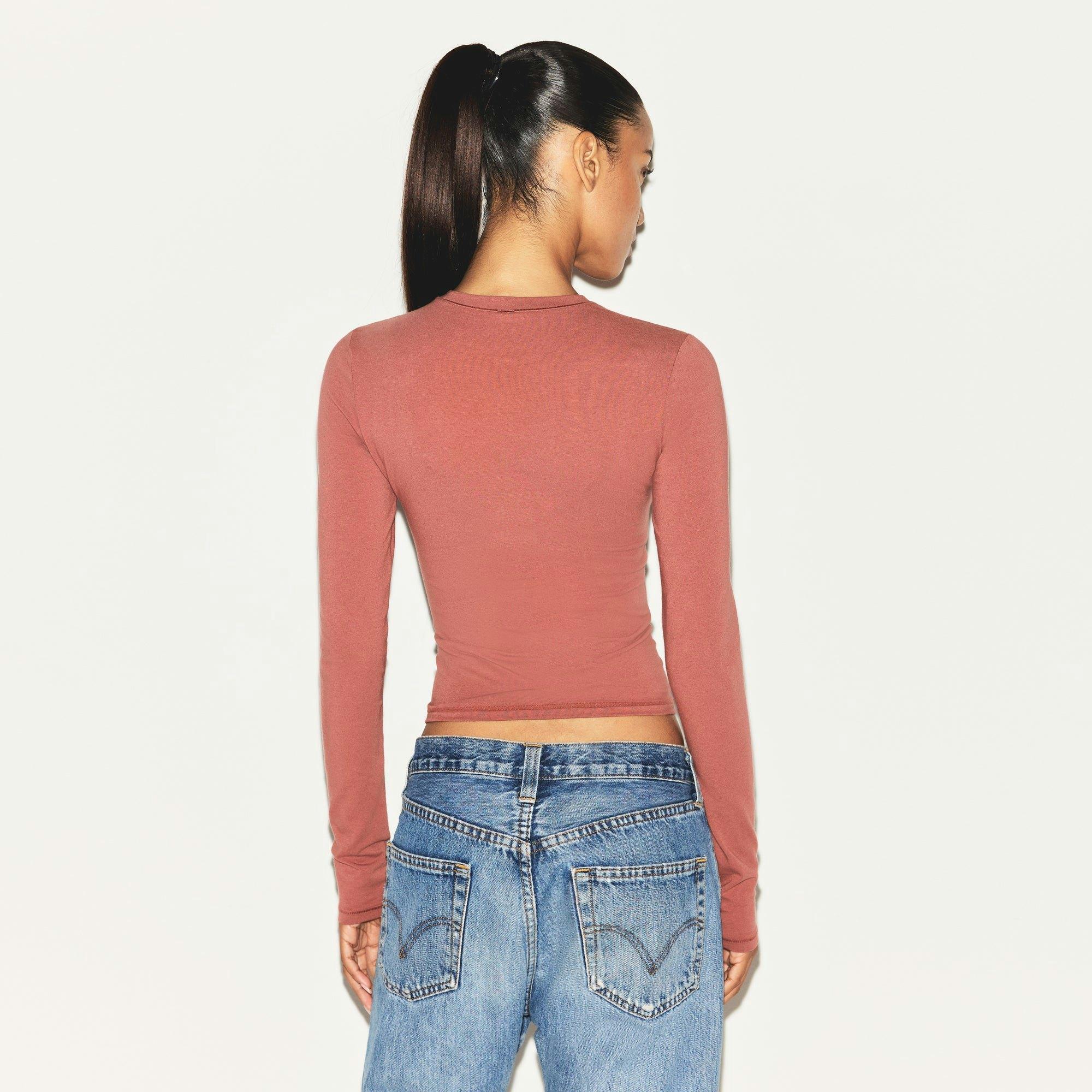 COTTON JERSEY LONG SLEEVE T-SHIRT | REDWOOD Product Image