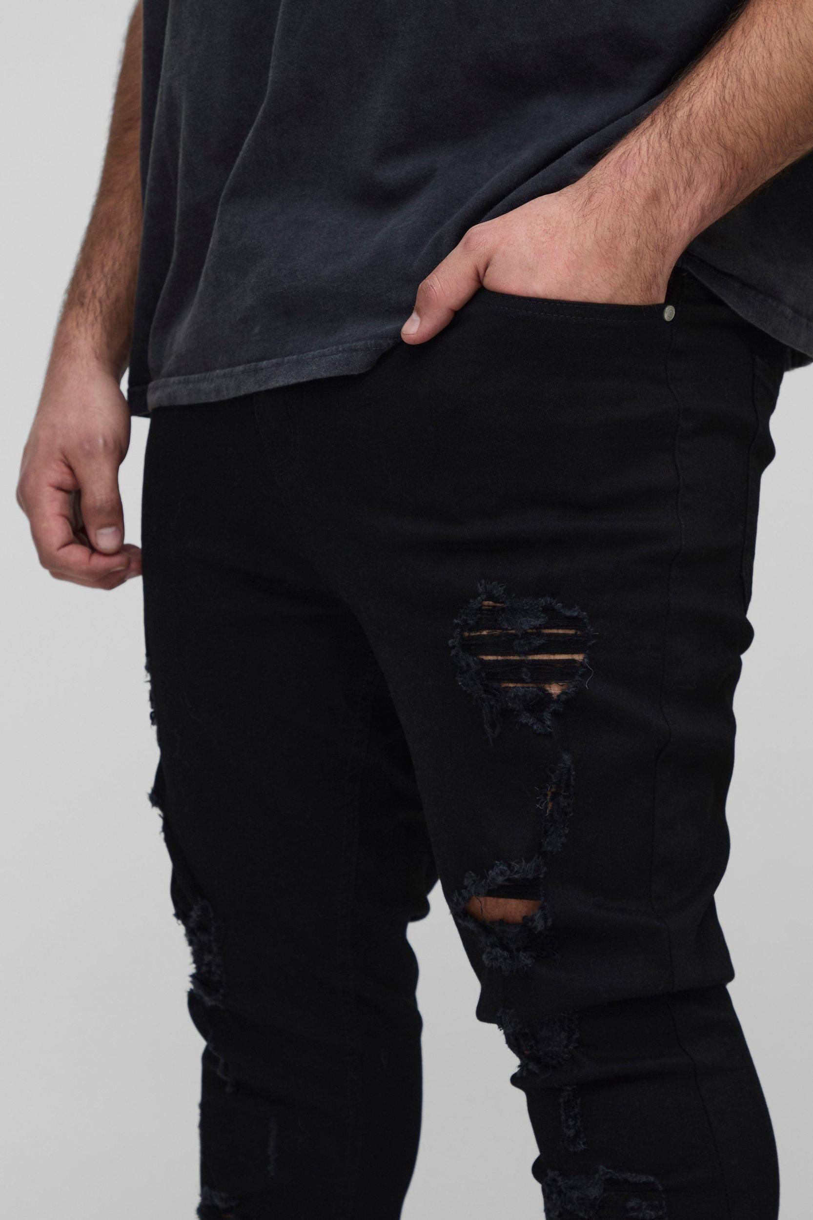 Plus Multi Rip Skinny Stacked Jeans | boohooMAN USA Product Image