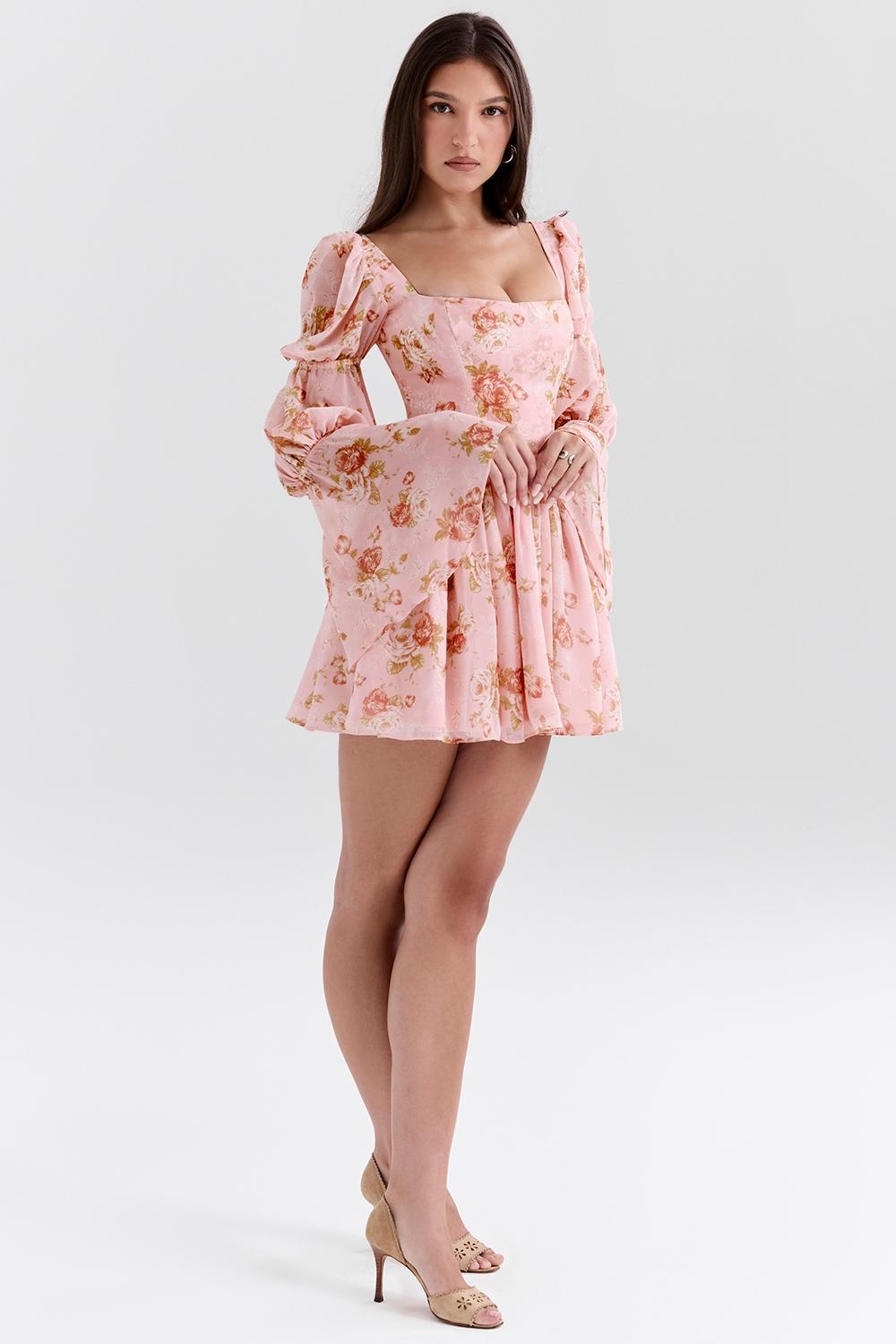 Sancia English Vintage Rose Print Puff Sleeve Mini Dress Product Image
