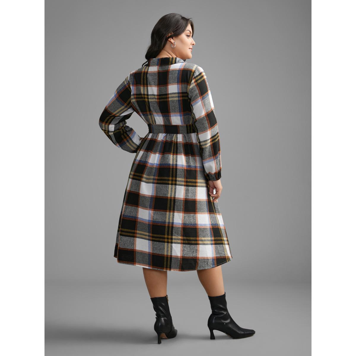 Plus Size Plaid Button Up Belted Knit Dress Multicolor Women At the Office Belted Knit Dresses Bloomchic 12/L Product Image