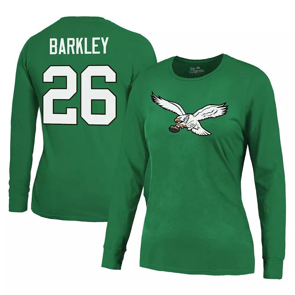 Women's Majestic Threads Saquon Barkley Kelly Green Philadelphia Eagles Name & Number Long Sleeve T-Shirt, Size: Medium Product Image