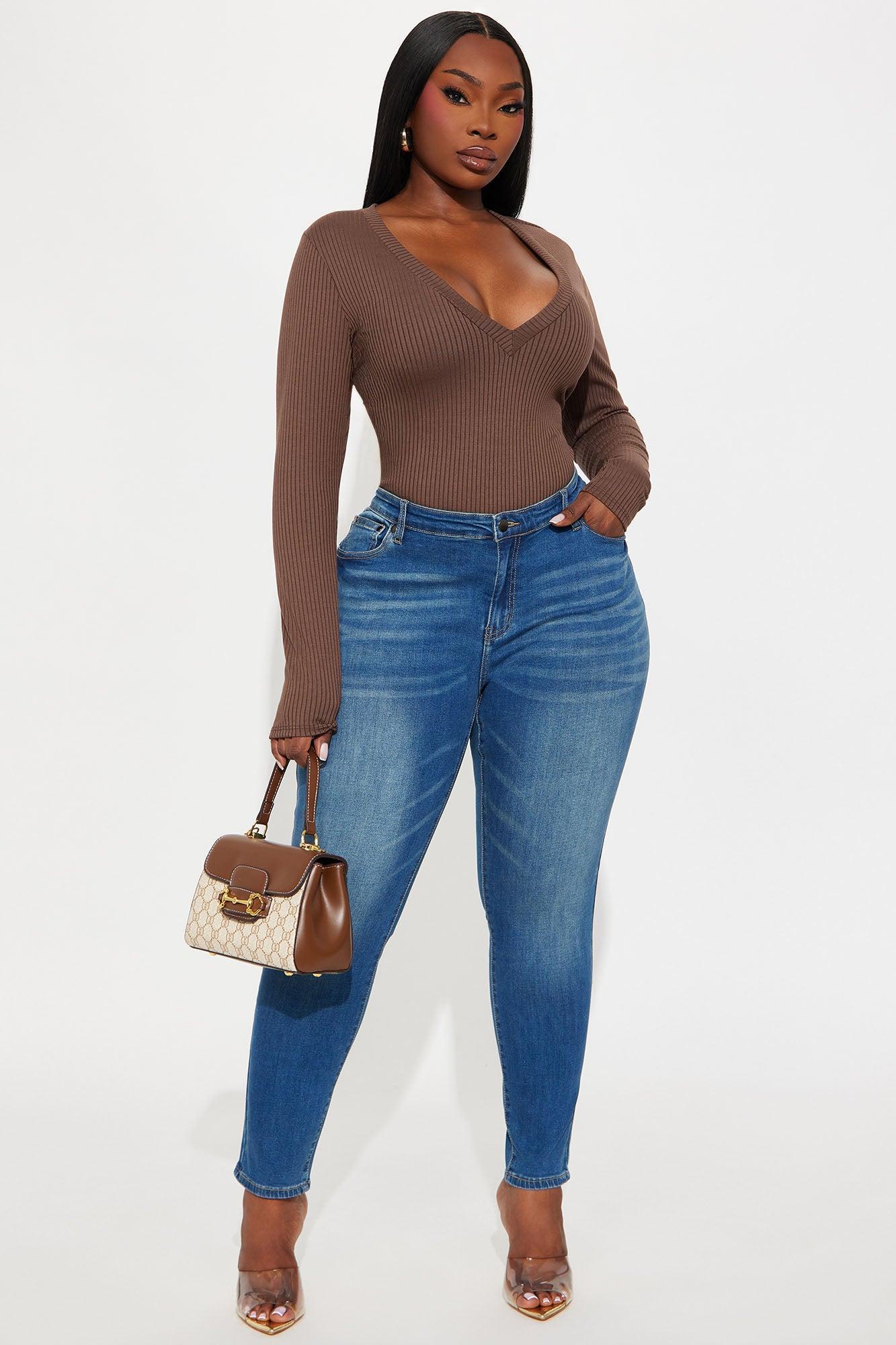 Alora Ribbed Long Sleeve Bodysuit - Brown Product Image