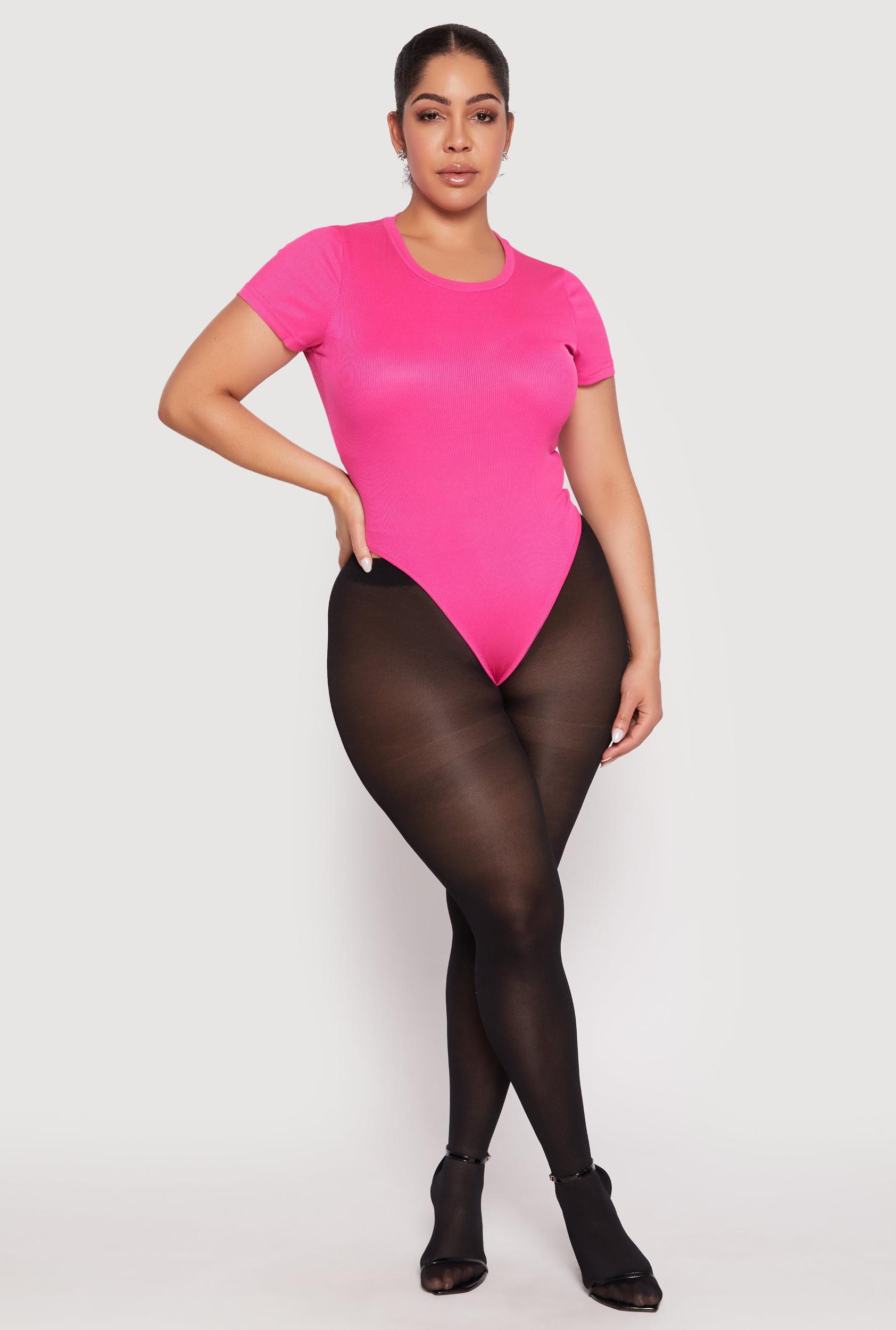 Womens Plus Size Daisy Rib Knit Crew Neck Bodysuit Product Image