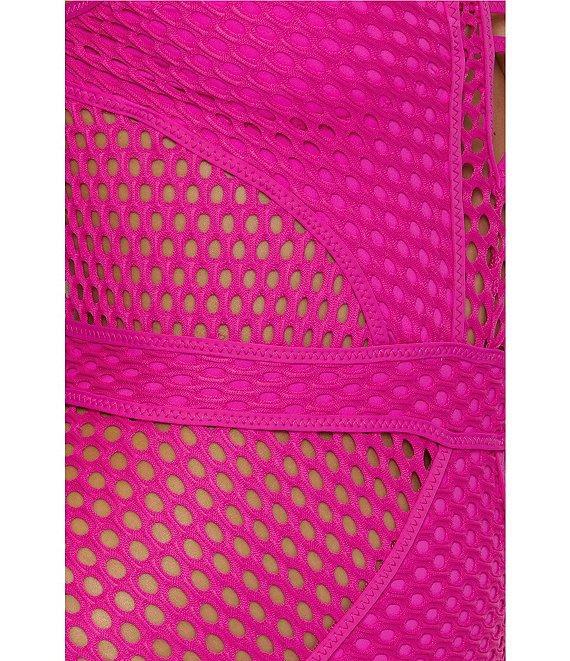 Becca By Rebecca Virtue Castaway Fishnet Texture Plunge Neck One Piece Swimsuit Product Image