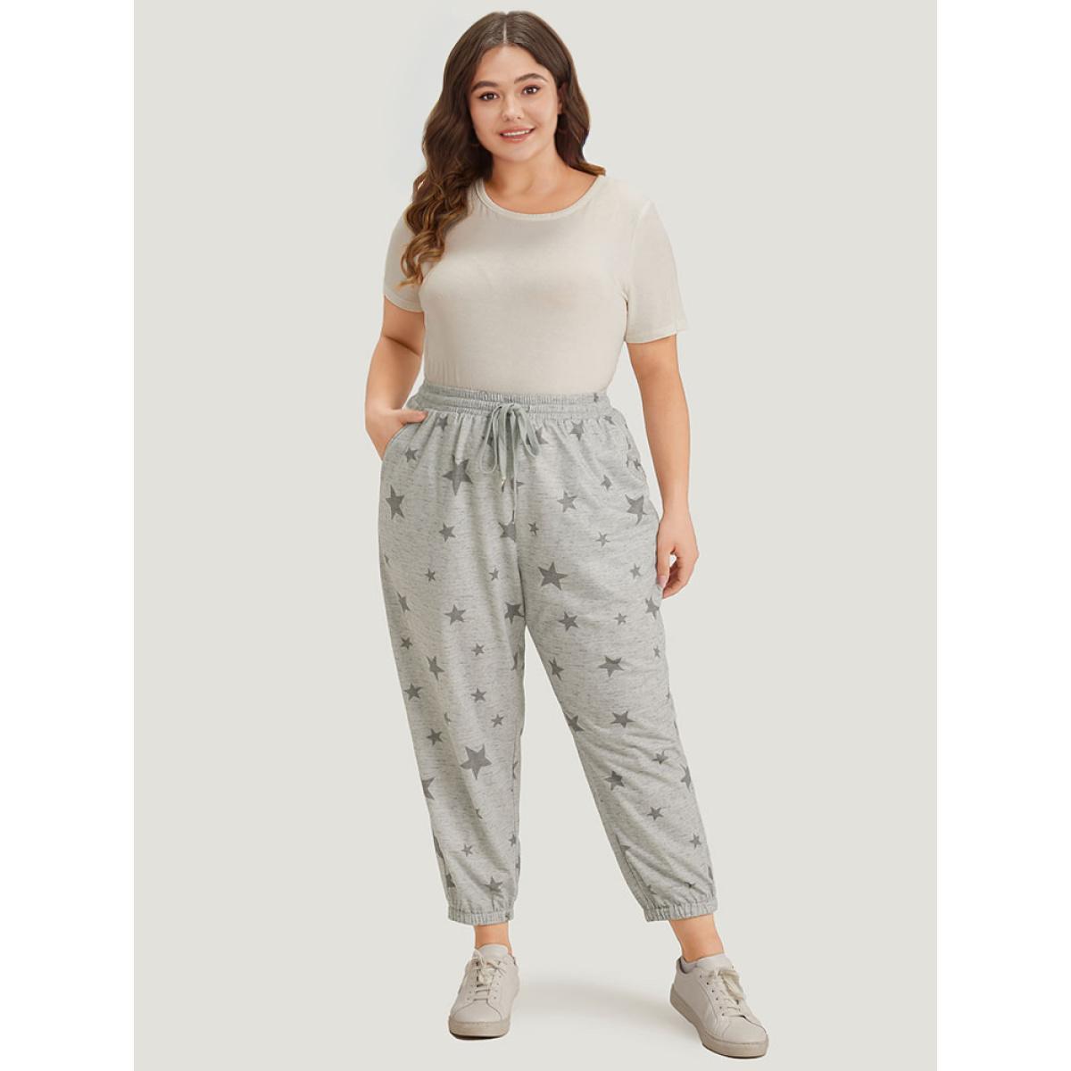 Star Print Pocket Drawstring Sweatpants DarkGray Plus Size Women Casual Dailywear Pocket 28/5X Bloomchic Product Image