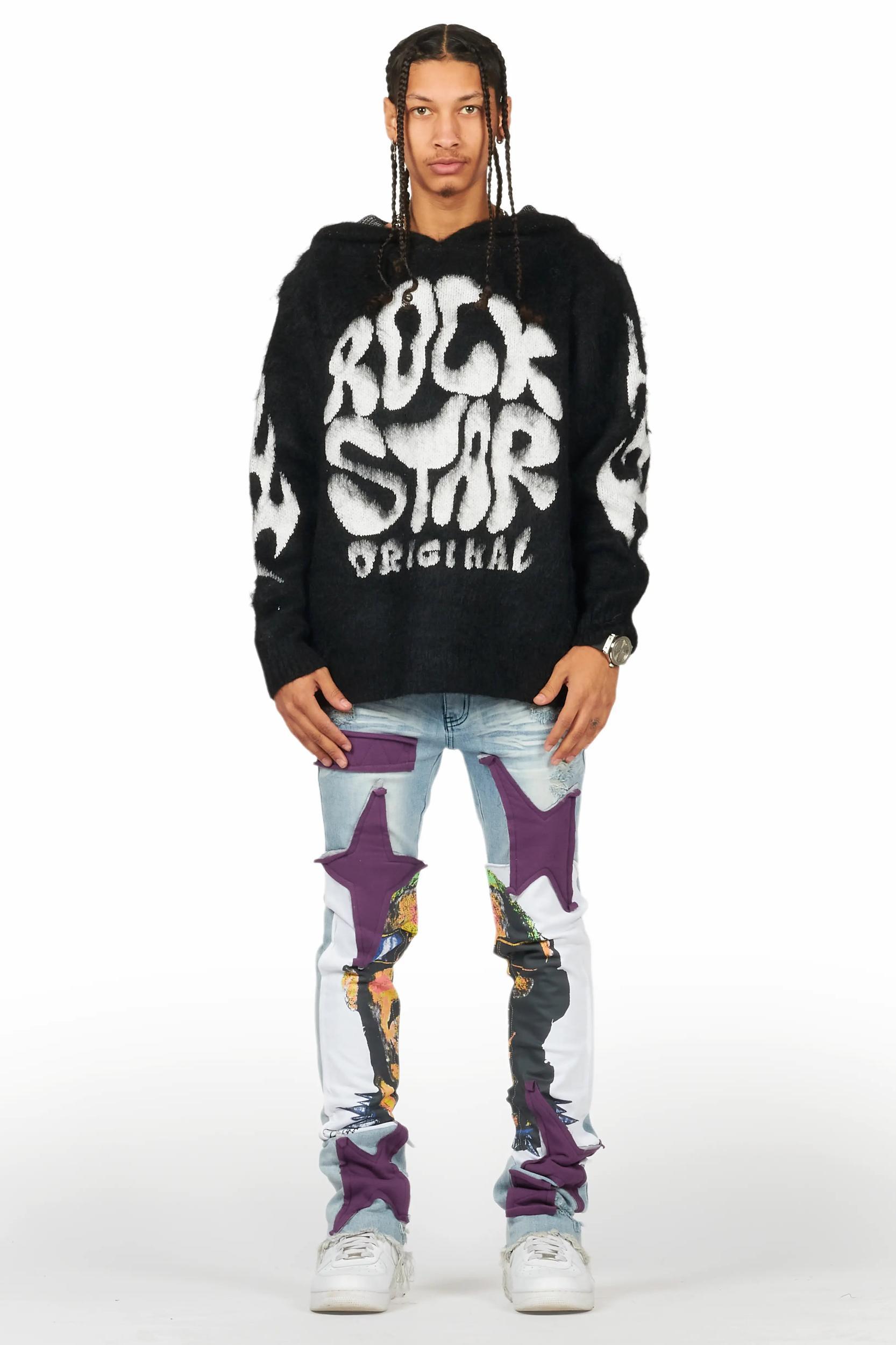 Savage Blue Patchwork Stacked Flare Jean Male Product Image