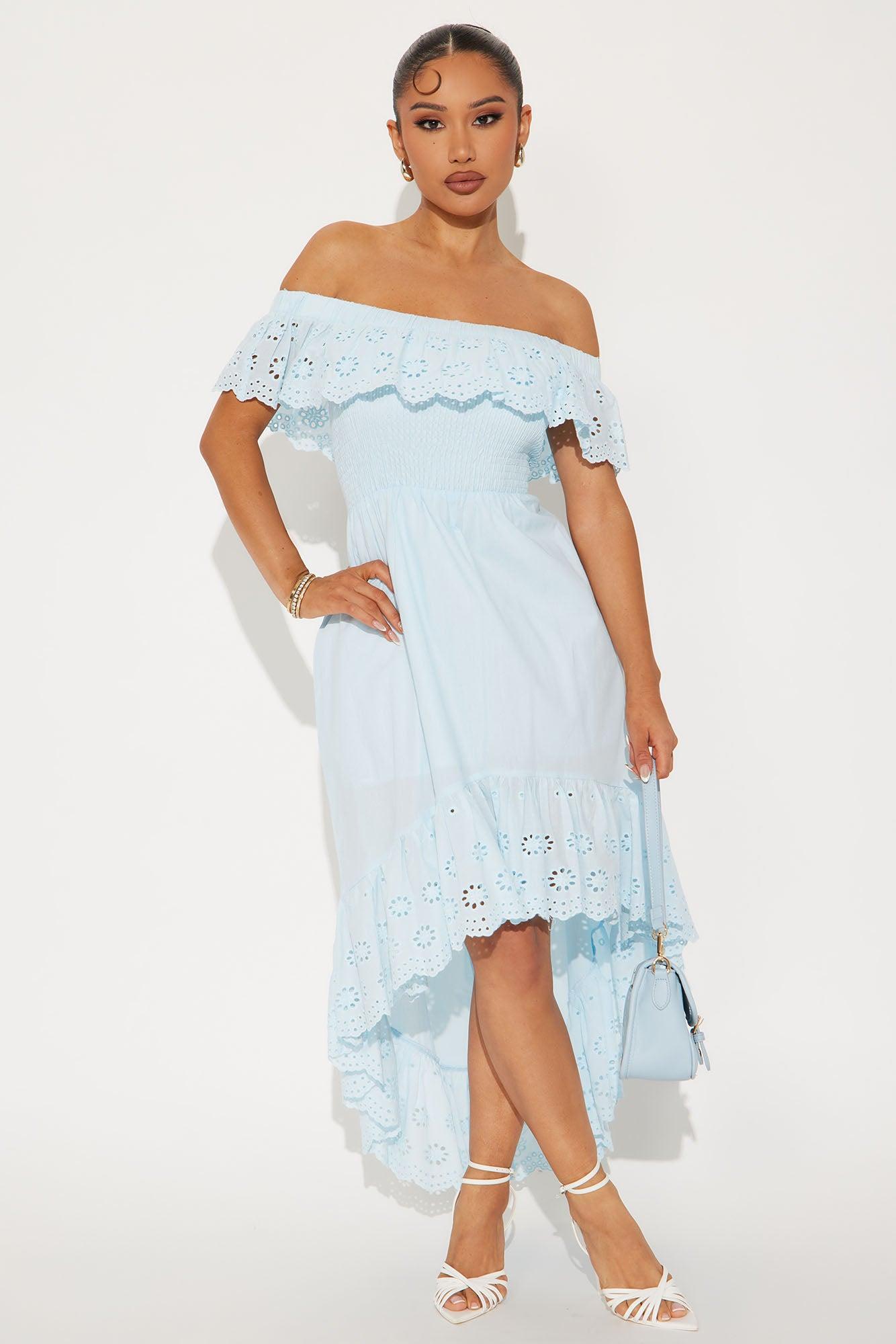 Vanessa Off Shoulder Midi Dress - Blue Product Image