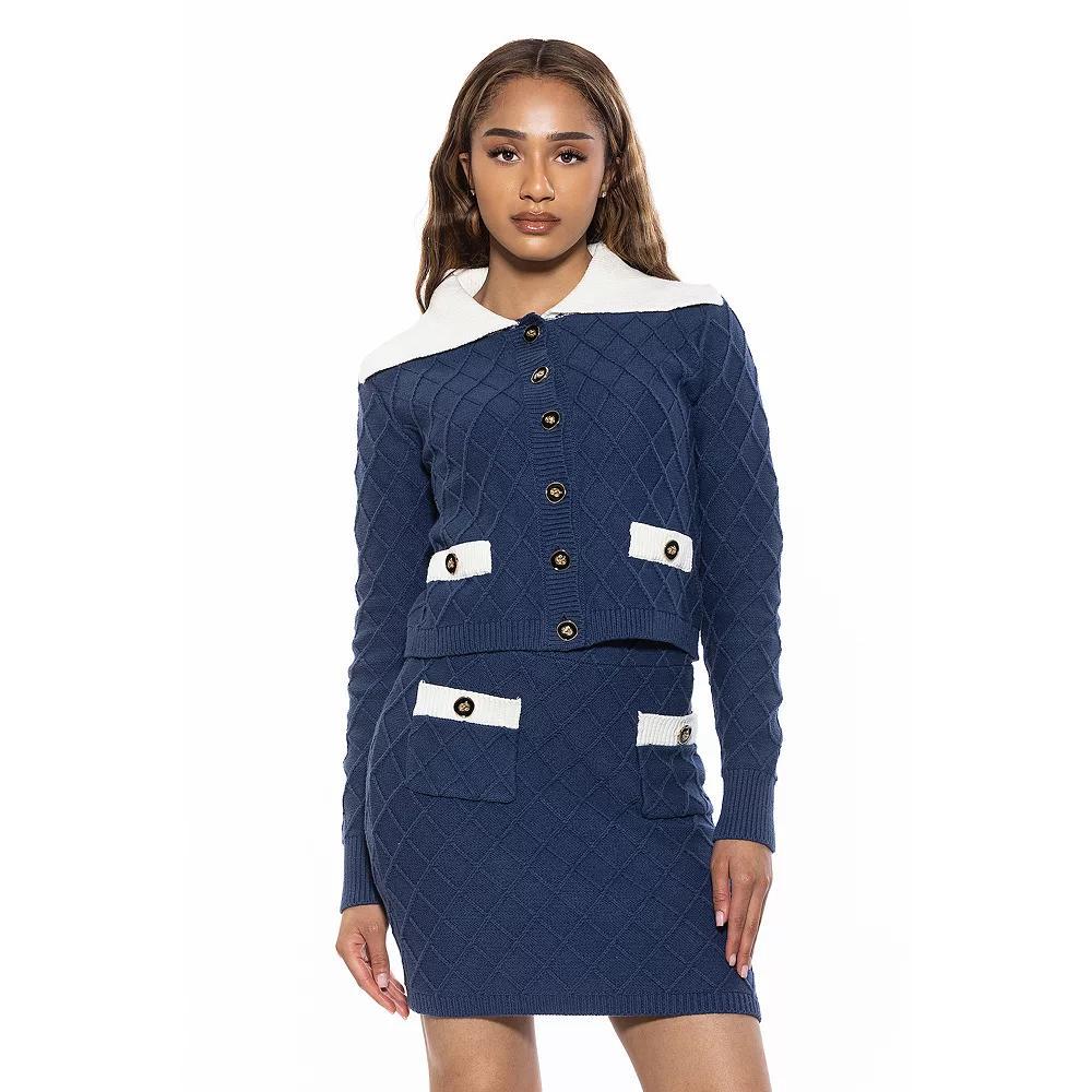 Women's ALEXIA ADMOR Alina Wide Contrast Collared Knit Cardigan, Size: Medium, Burgandy Product Image