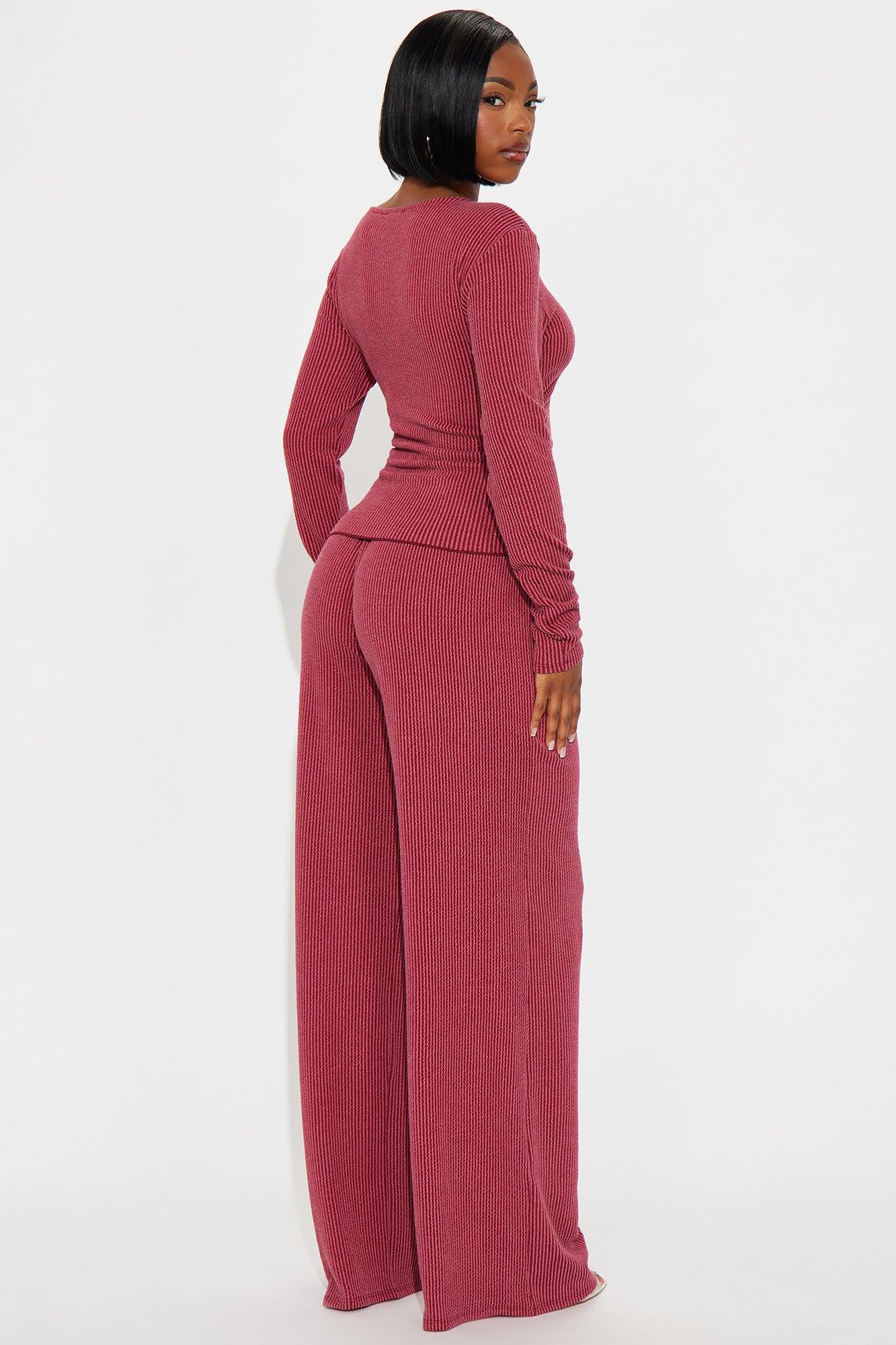 Julissa Ribbed Pant Set - Burgundy Product Image