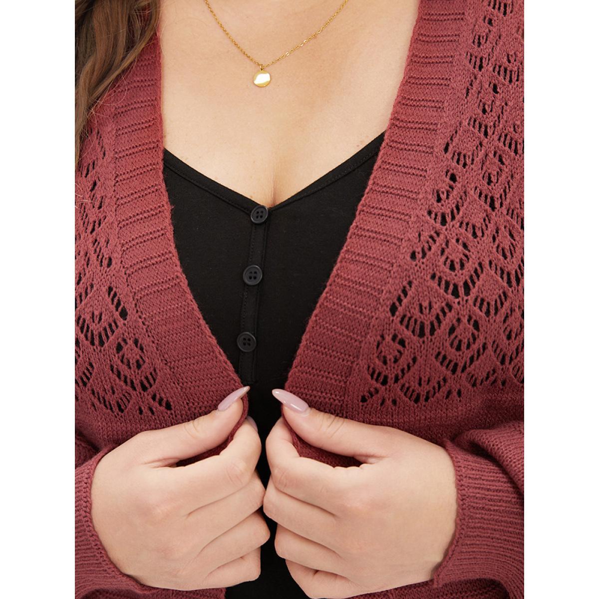 Plus Size Plain Fringe Trim Patched Pocket Cardigan Russet Women Casual Loose Long Sleeve Dailywear Cardigans BloomChic 30/6X Product Image