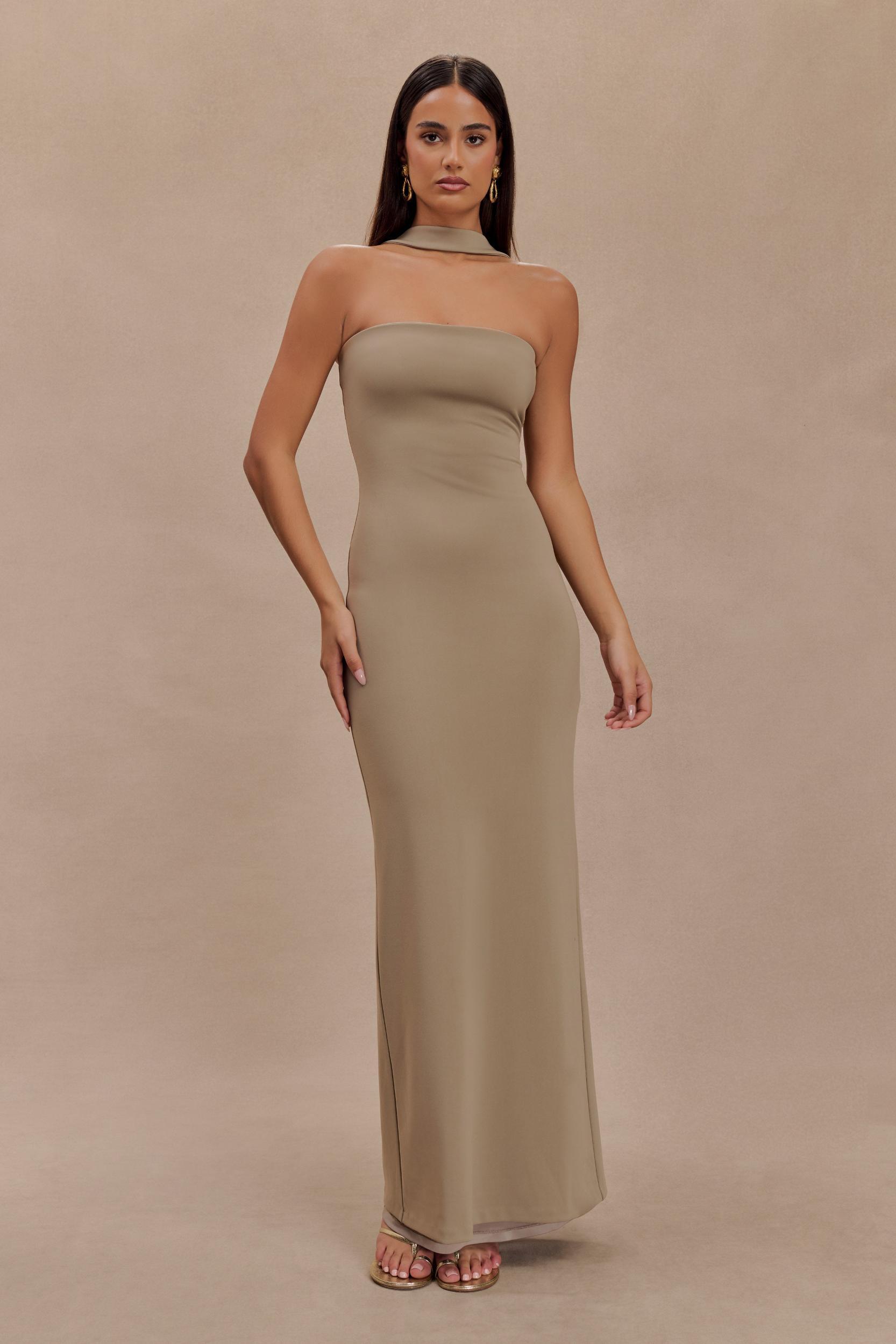 Velma Halter Collar Maxi Dress - Mushroom Product Image