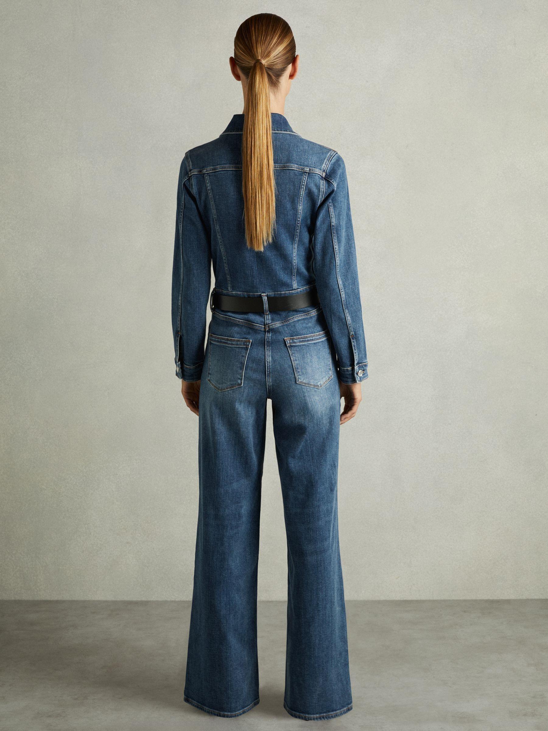 Cotton-Blend Denim Relaxed-Fit Jumpsuit in Mid Blue Product Image