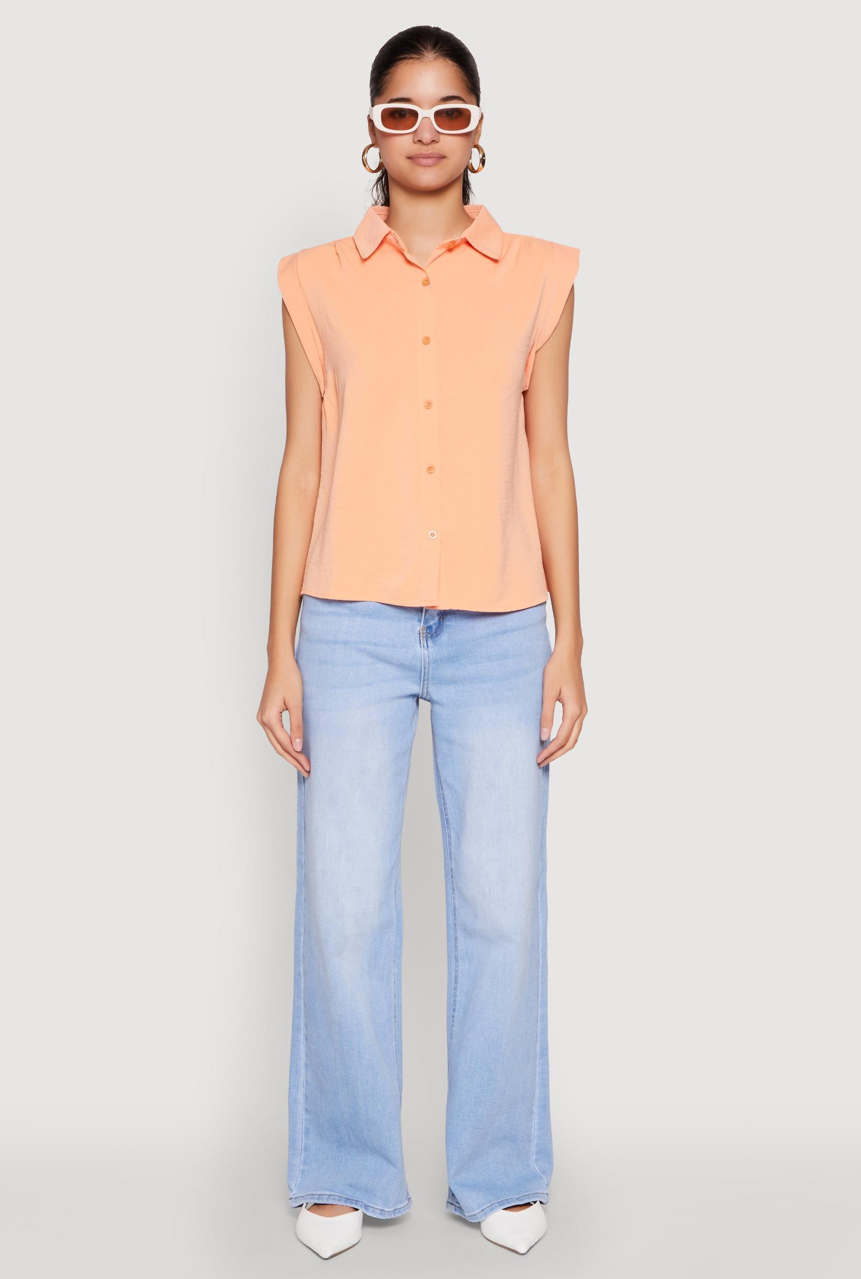 Womens Cap Sleeve Button Front Shirt Product Image