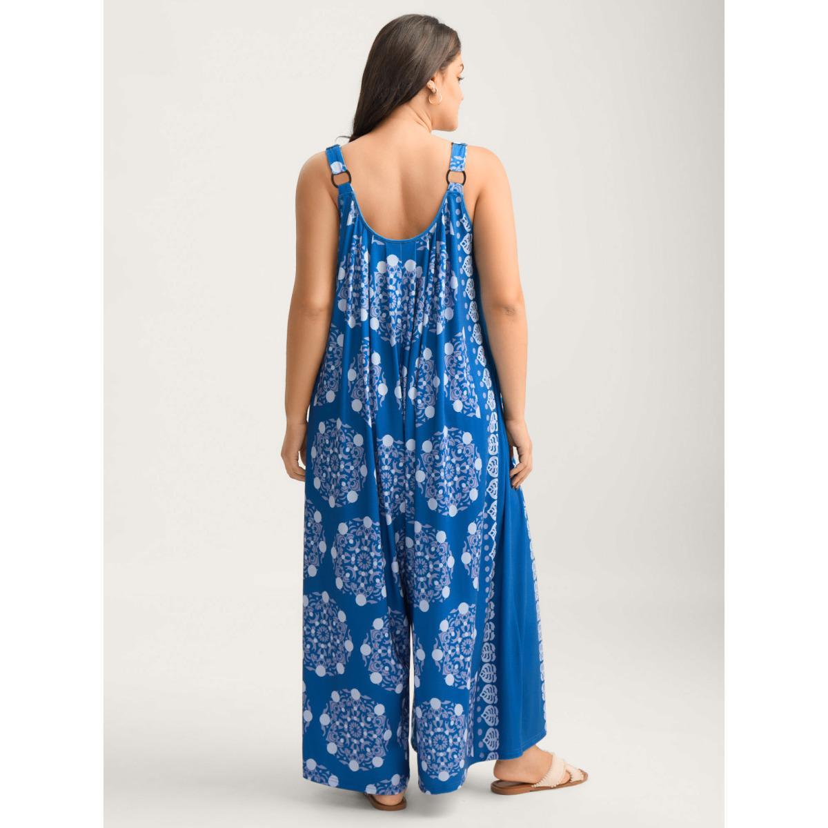 Plus Size DarkBlue Sunkissed Stretchy Adjustable Strap Jumpsuit Women Sleeveless Non Vacation Loose Jumpsuits BloomChic 28/5X Product Image