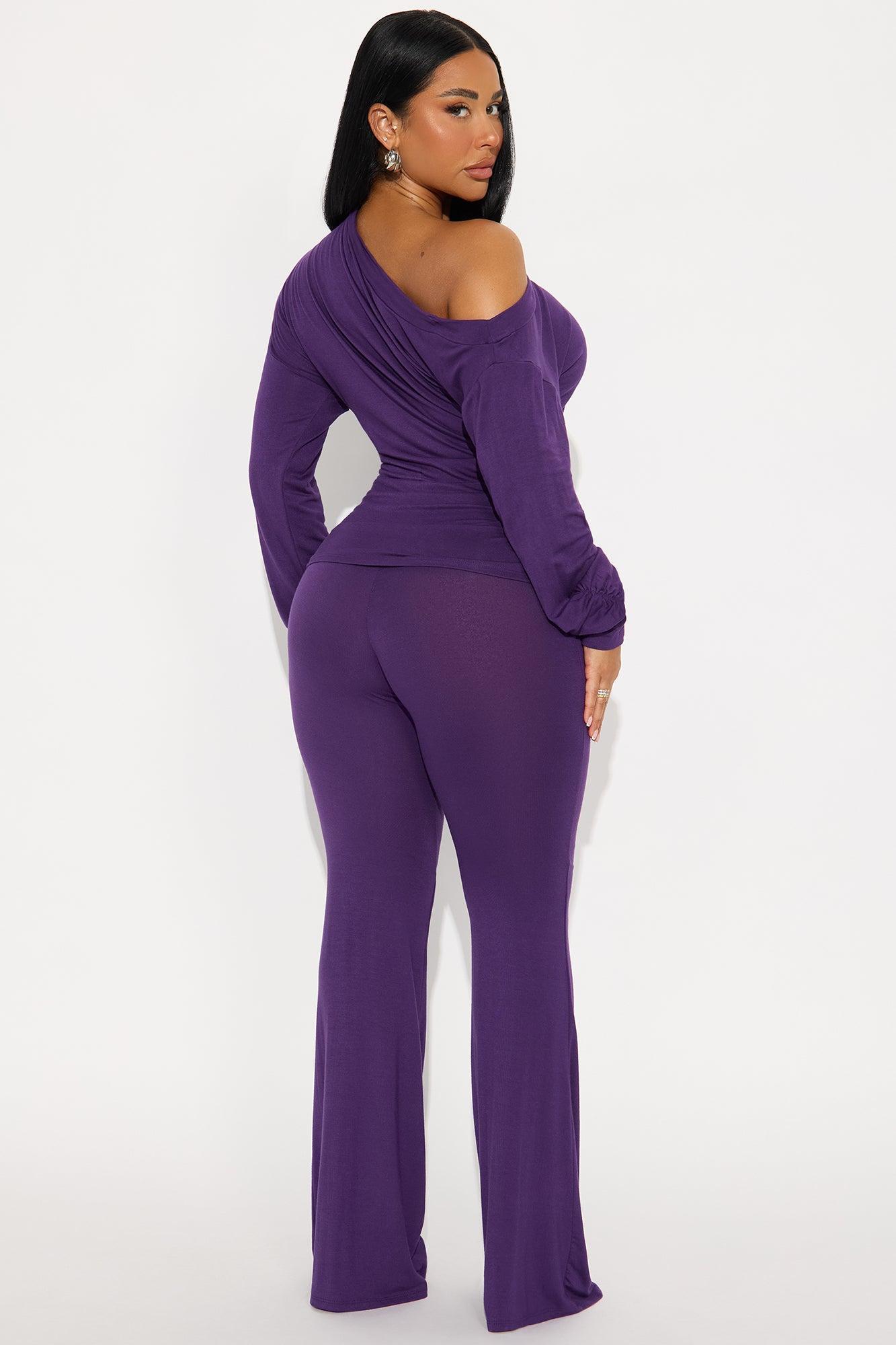 Solana Off Shoulder Pant Set - Eggplant Product Image