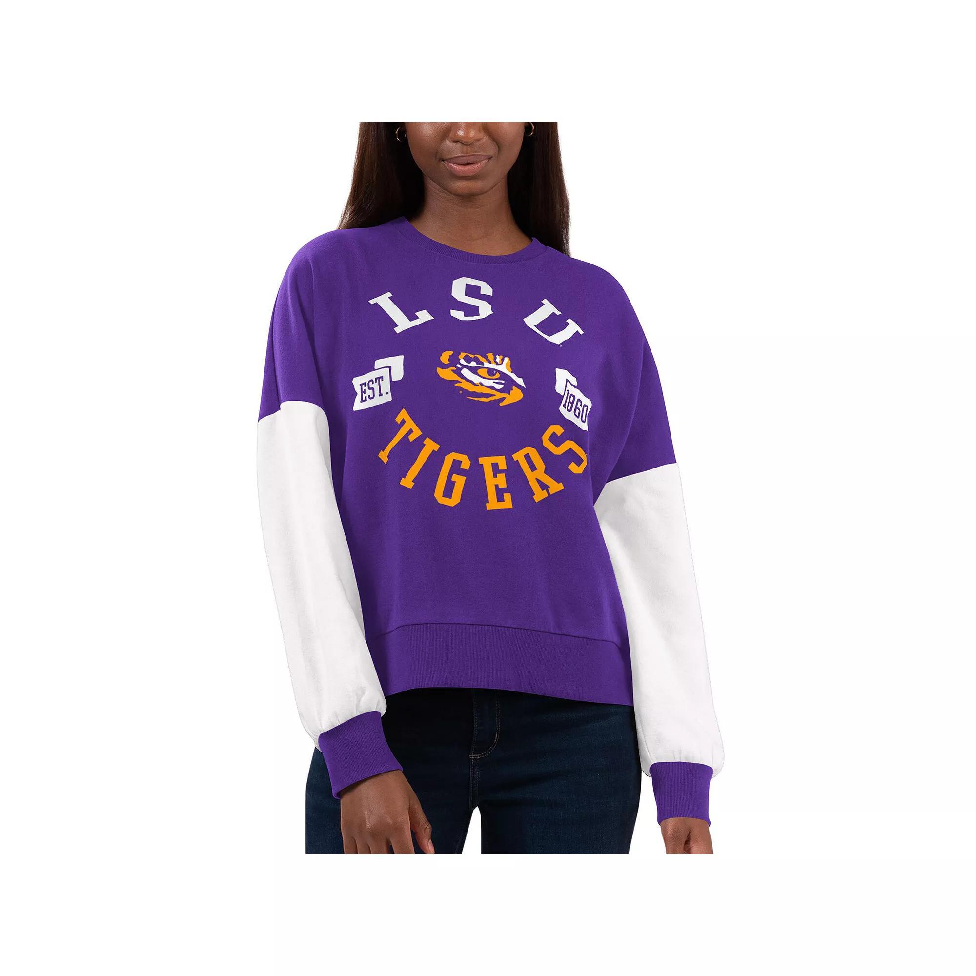 Women's G-III 4Her by Carl Banks Purple/White LSU Tigers Team Pride Colorblock Pullover Sweatshirt, Size: 2XL Product Image