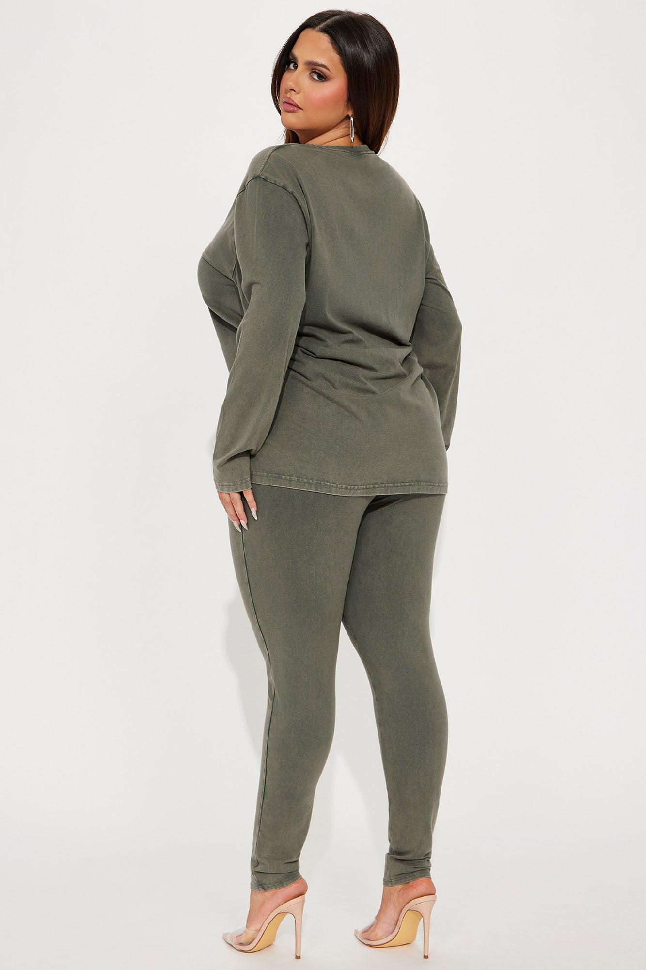 Stepping Out Mineral Wash Long Sleeve Legging Set - Olive Product Image