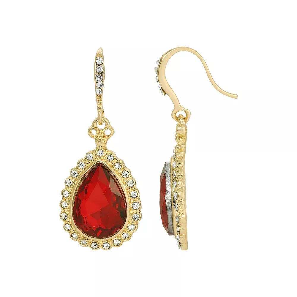 1928 Gold Tone Crystal Teardrop Drop Earrings, Women's, Red Product Image