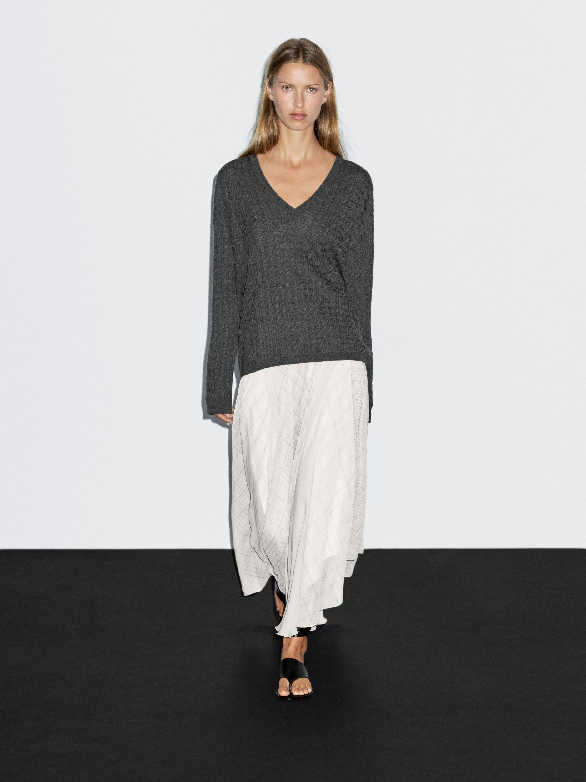 V-neck cable-knit sweater Product Image