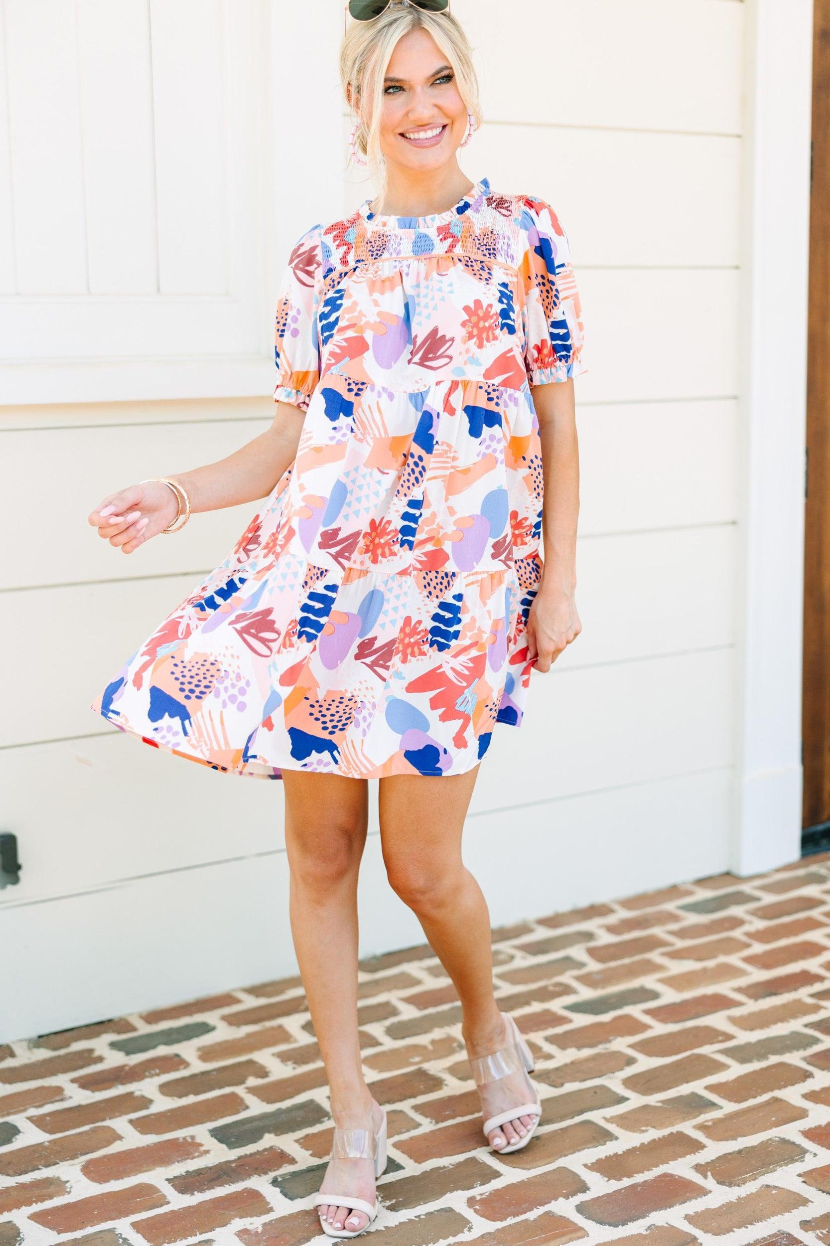 Tell Me All About It Peach Orange Floral Babydoll Dress Female Product Image