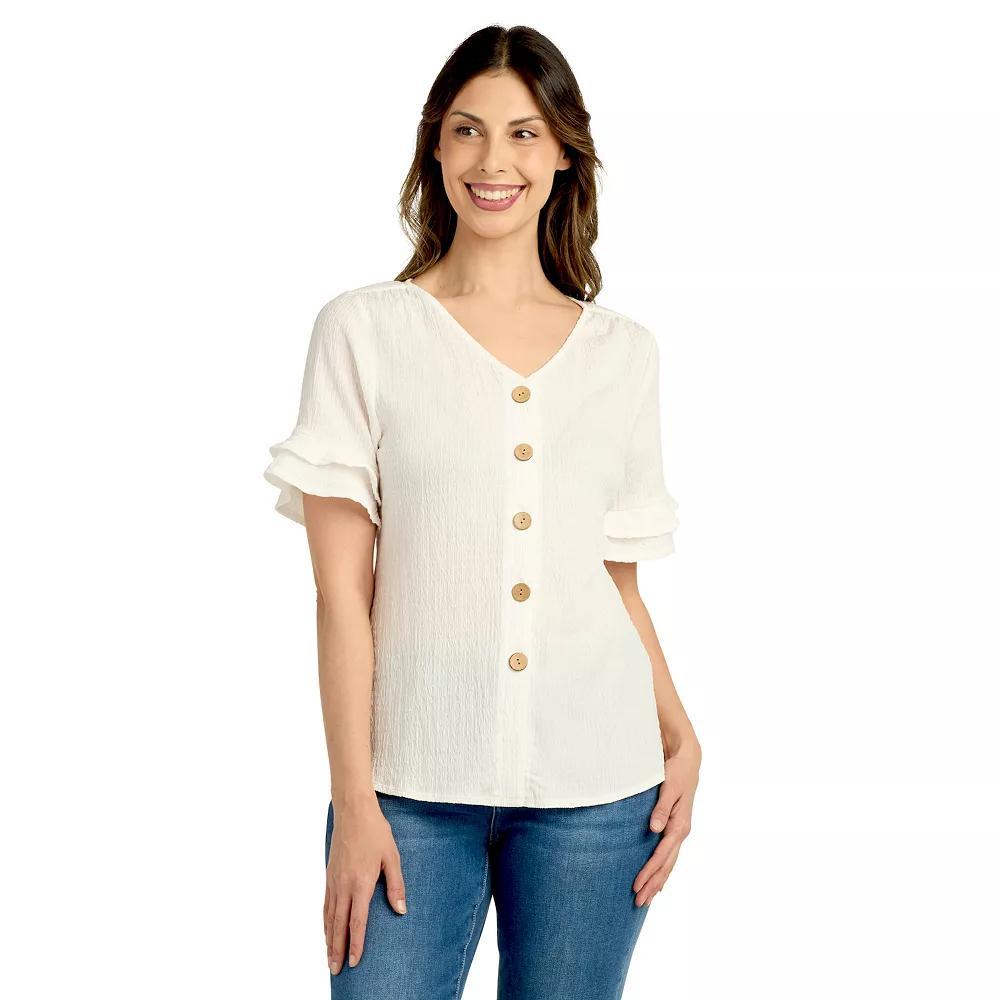 Women's AB Studio Ruffle Sleeve Button-Front Top, Size: Medium, Off White Product Image