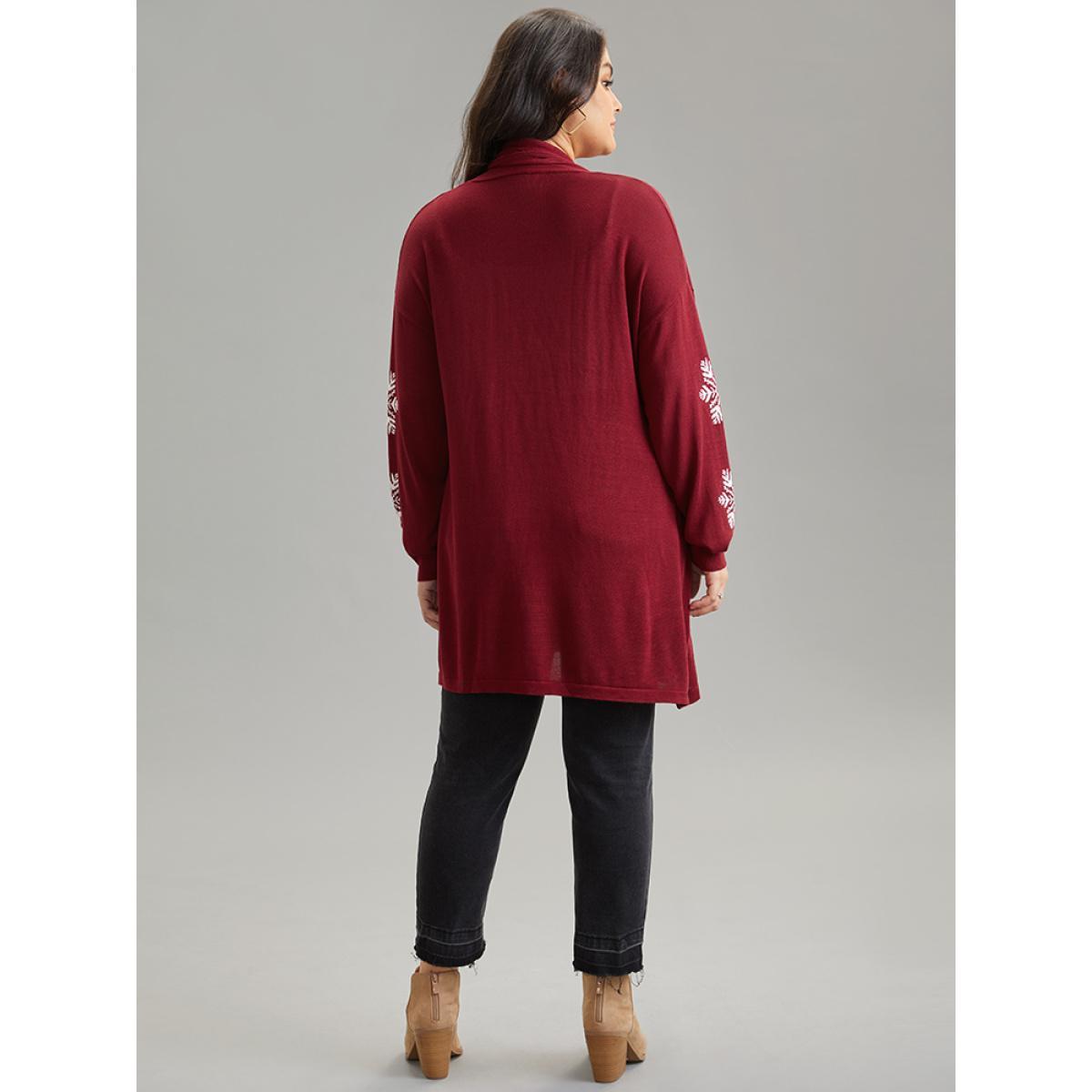 Plus Size Supersoft Essentials Snowflake Lapel Collar Cardigan Scarlet Women Casual Loose Long Sleeve Festival-Christmas Cardigans BloomChic 10/M Product Image