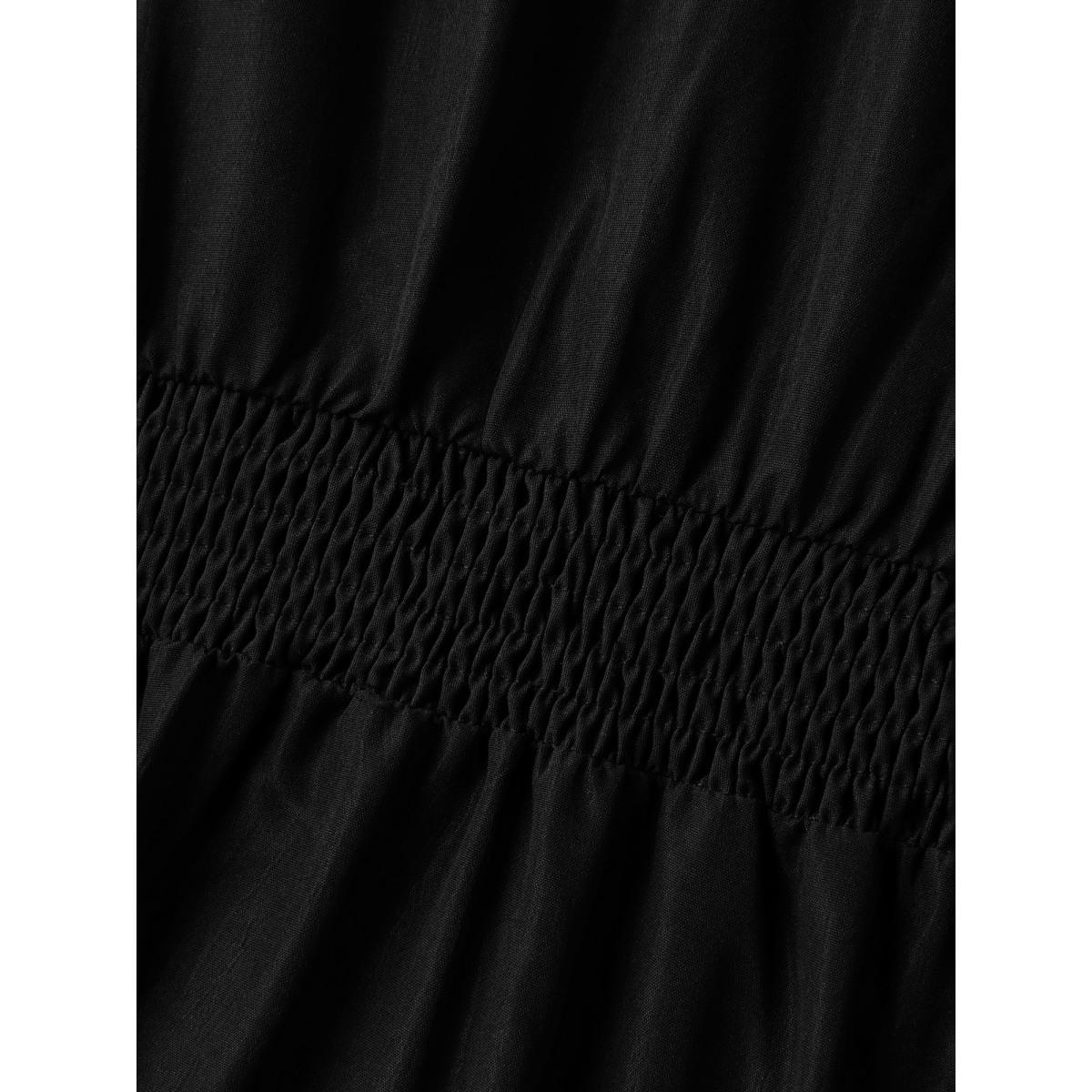 Plus Size Bow Tie Drop Waist Shirred Midi Dress Black Women Tie knot V-neck Sleeveless Curvy BloomChic 10/M Product Image