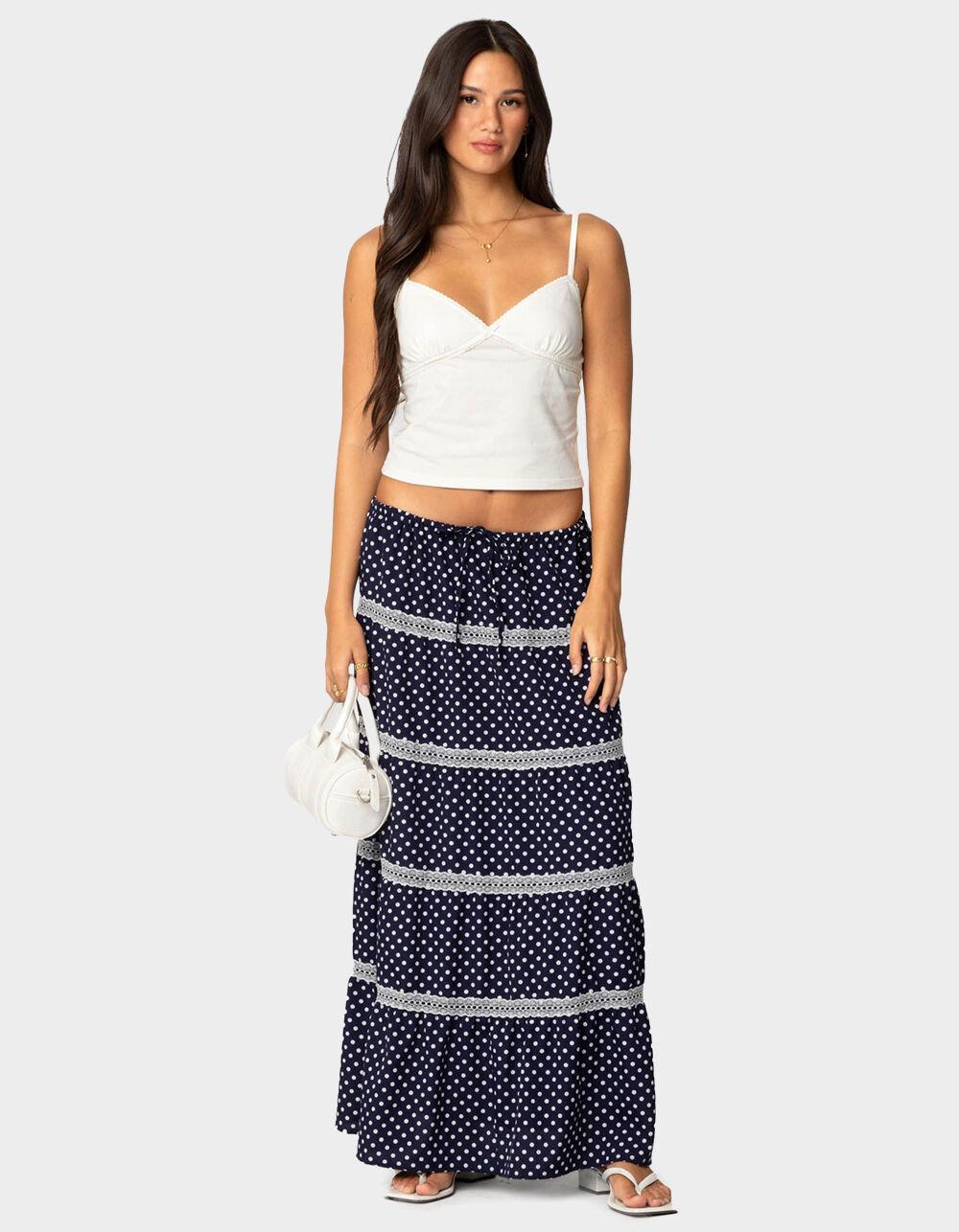 EDIKTED Polka Dot Tiered Maxi Skirt - NAVY Product Image