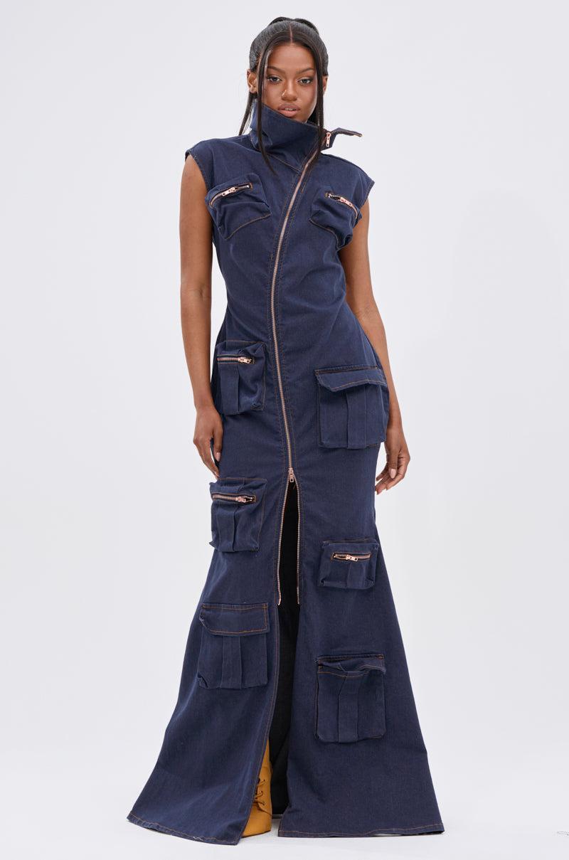 DONT MESS WITH ME COLLARED DENIM MAXI DRESS Product Image